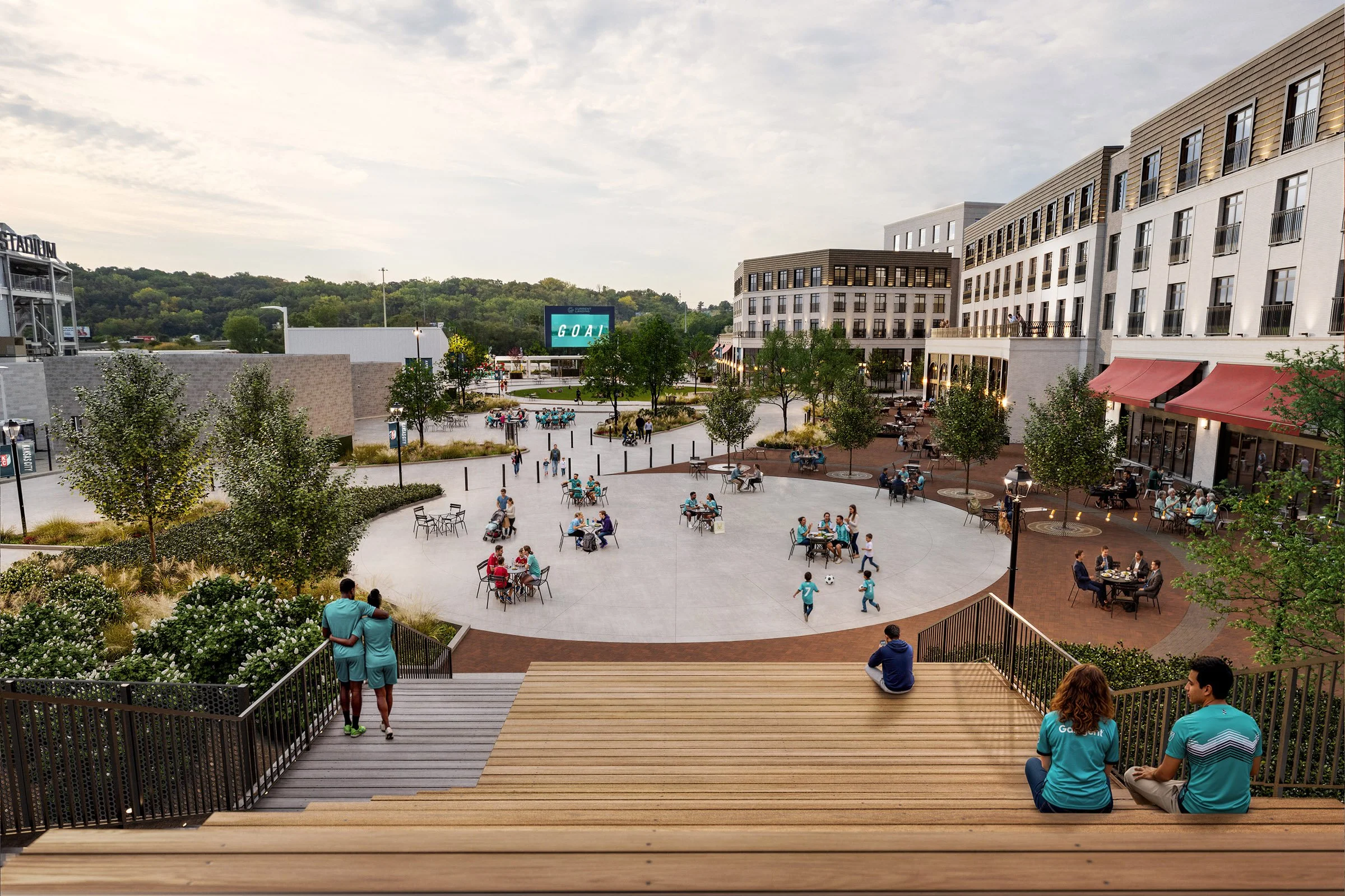 Current Landing's Town Square as seen from the Pump Station steps