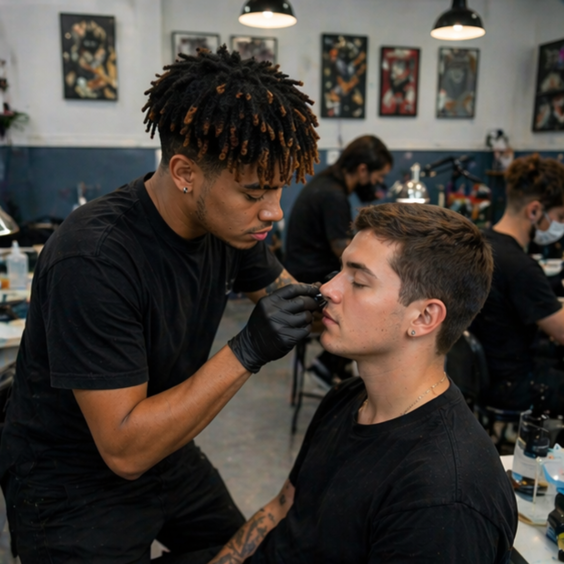 Student practicing body piercing