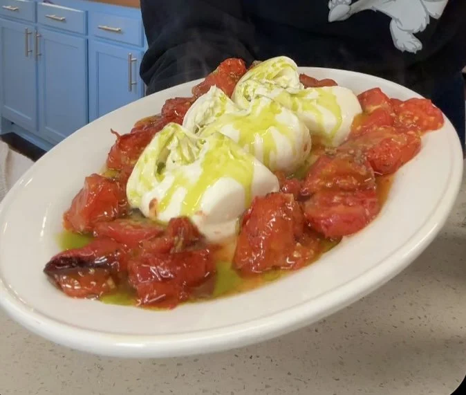 Fresh Basil Oil + Burrata and Roasted Tomato Appetizer
