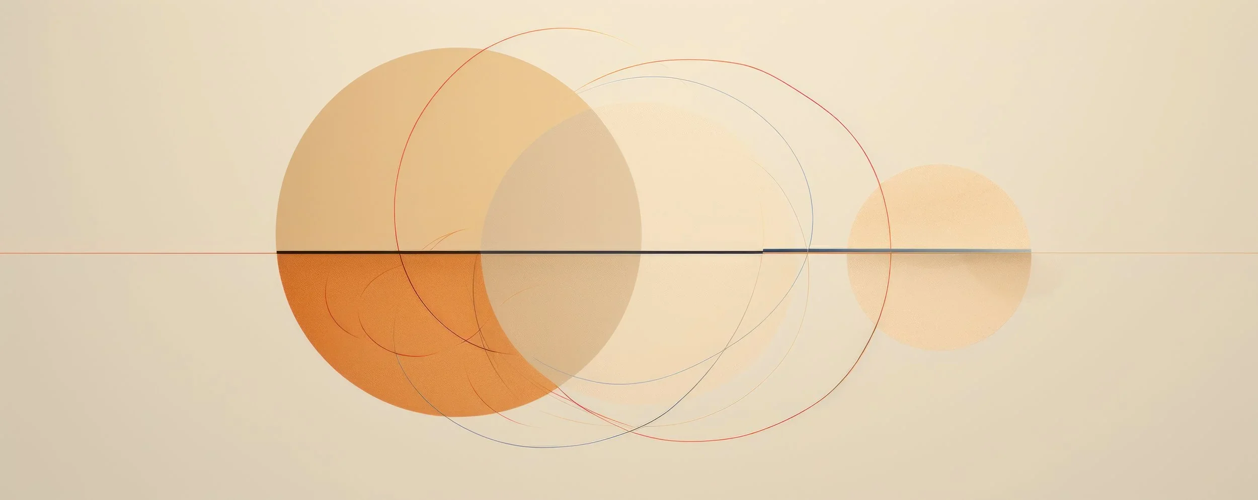 Abstract digital art with circles and lines on a beige background