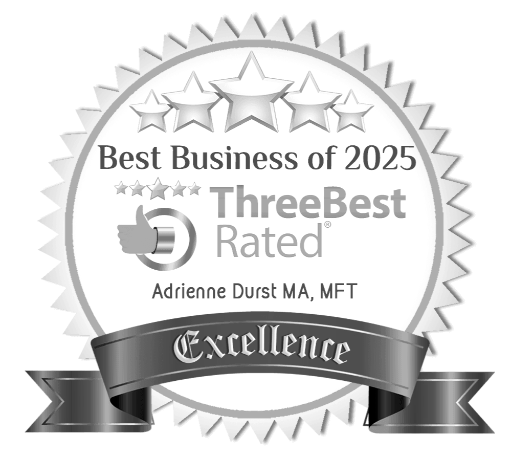 ThreeBest Rated Best Business of 2025 award badge for Adrienne Durst MA MFT Montreal psychotherapist