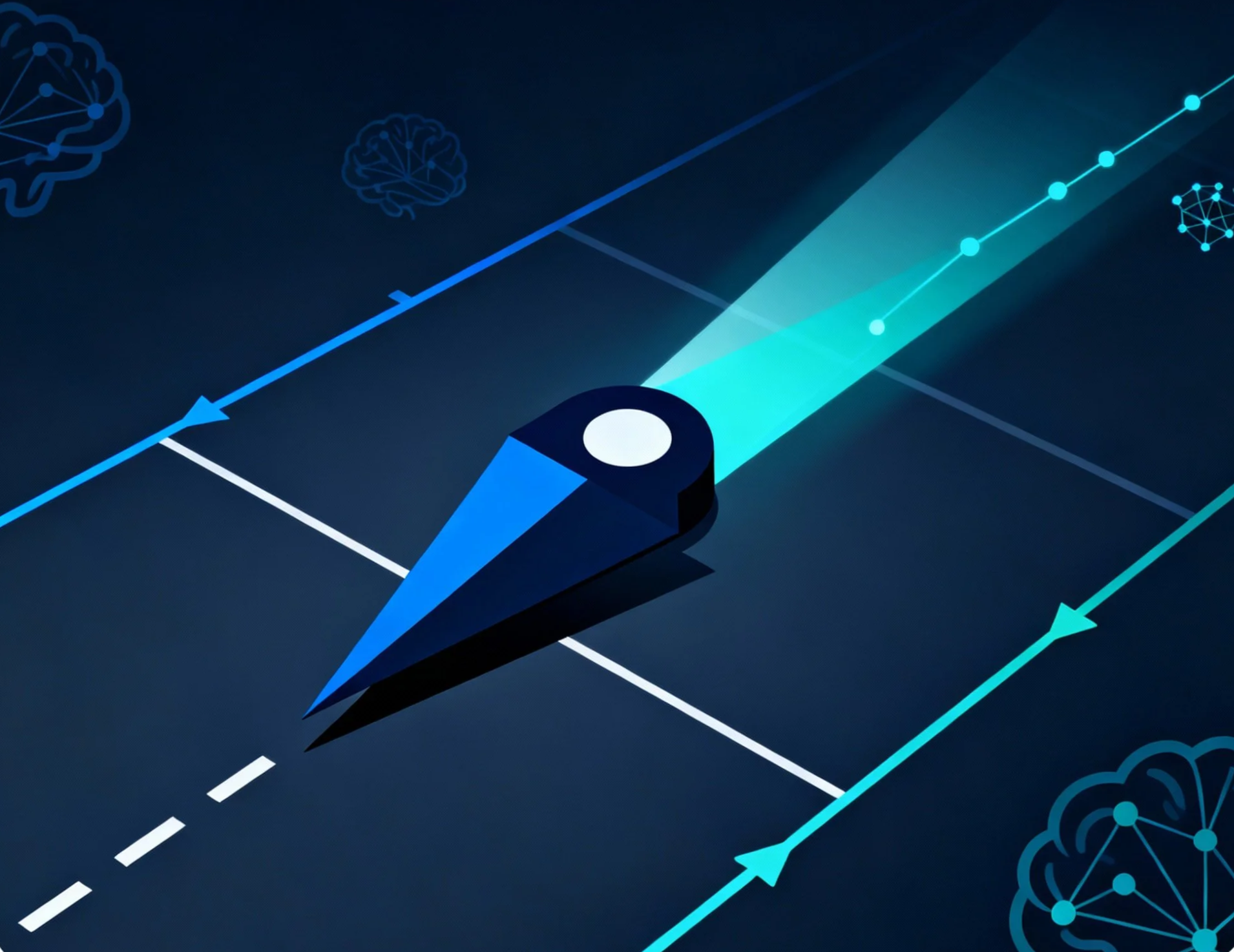 Digital illustration of a stylus pen drawing a line on a graph with neural network icons and data points, indicating technology or AI development.
