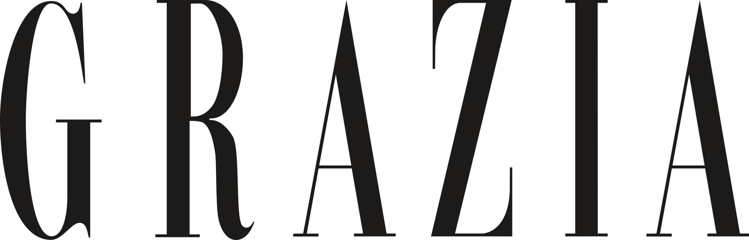 GRAZIA magazine logo in black and white serif font – internationally recognised fashion and lifestyle publication.