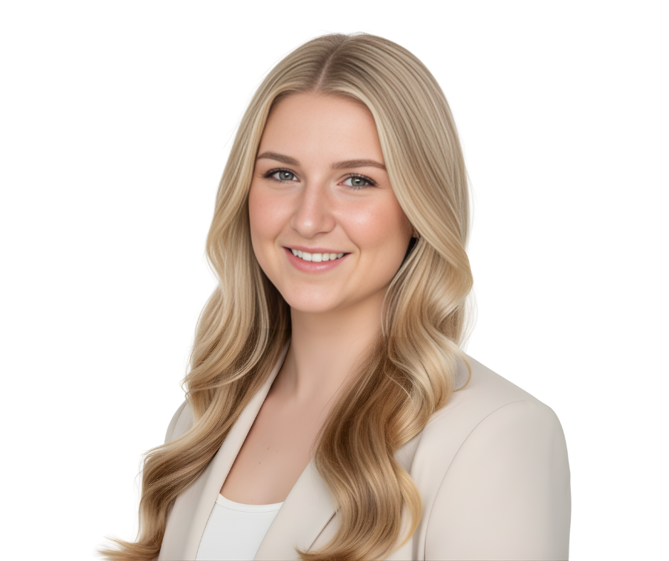 A smiling young woman with long blonde hair wearing a cream blazer and white top.