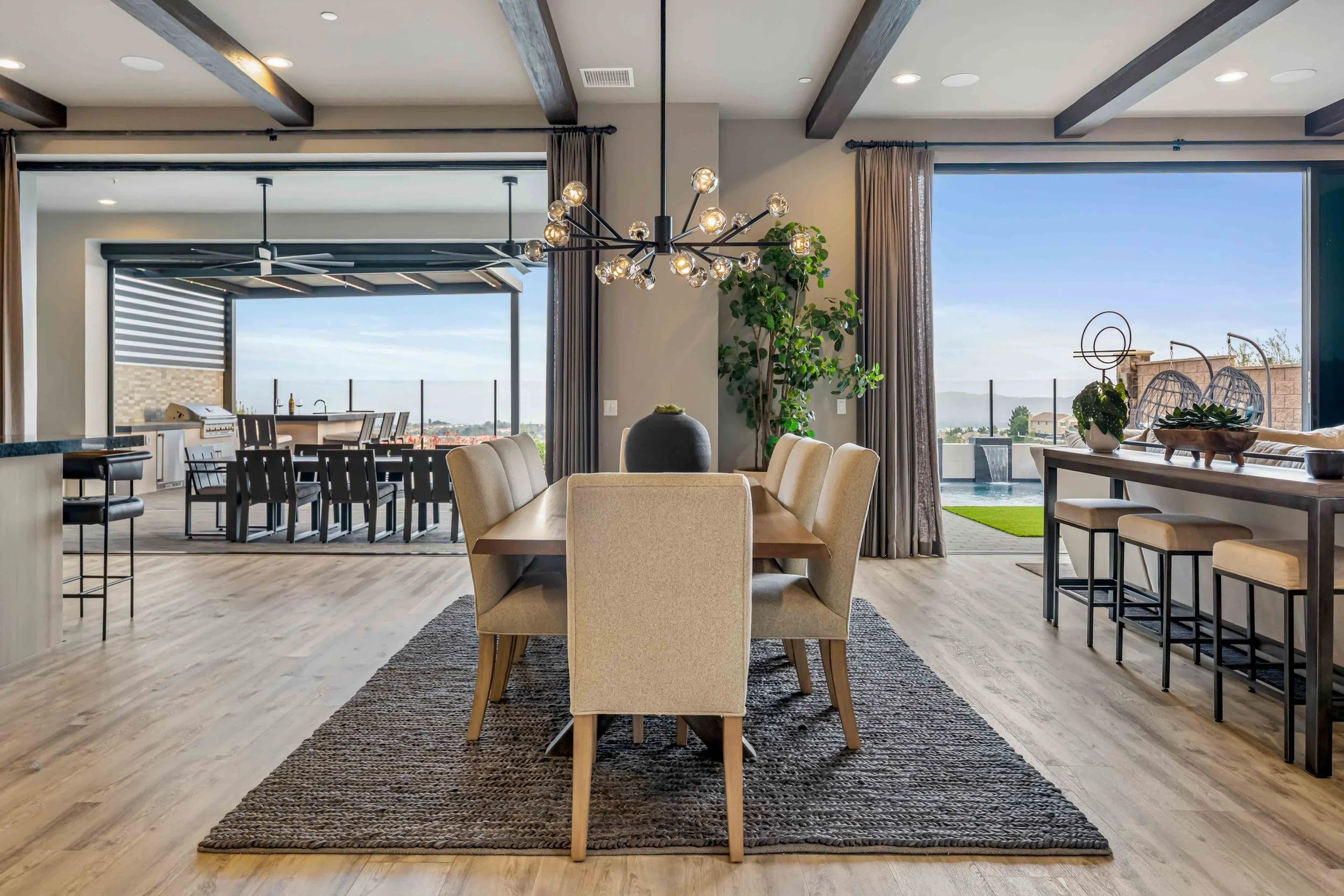 Dining Area with Standout, Modern Chandelier 
