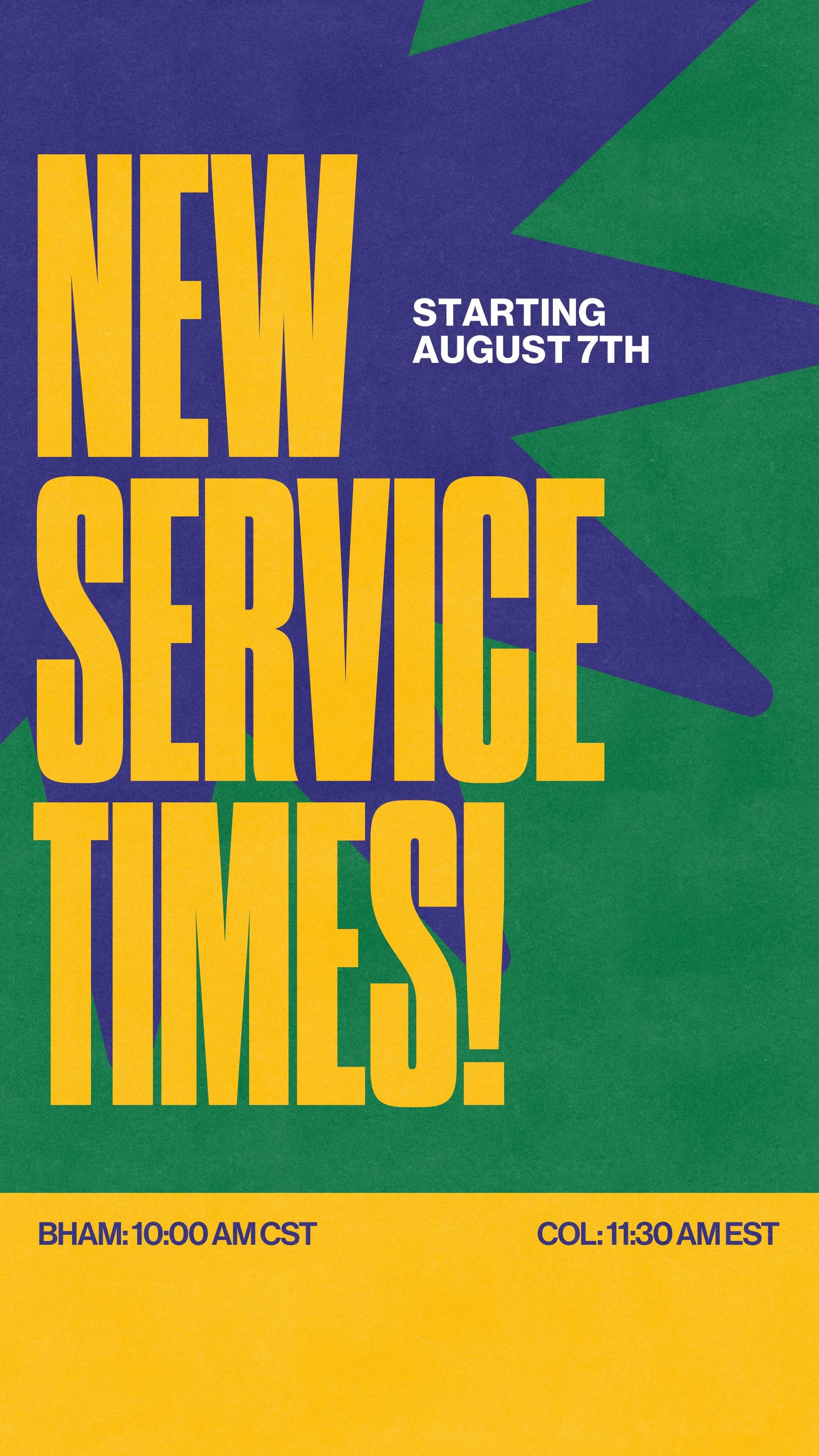 A colorful poster announces new service starting August 7th, with details about session times in CST and AMEST.