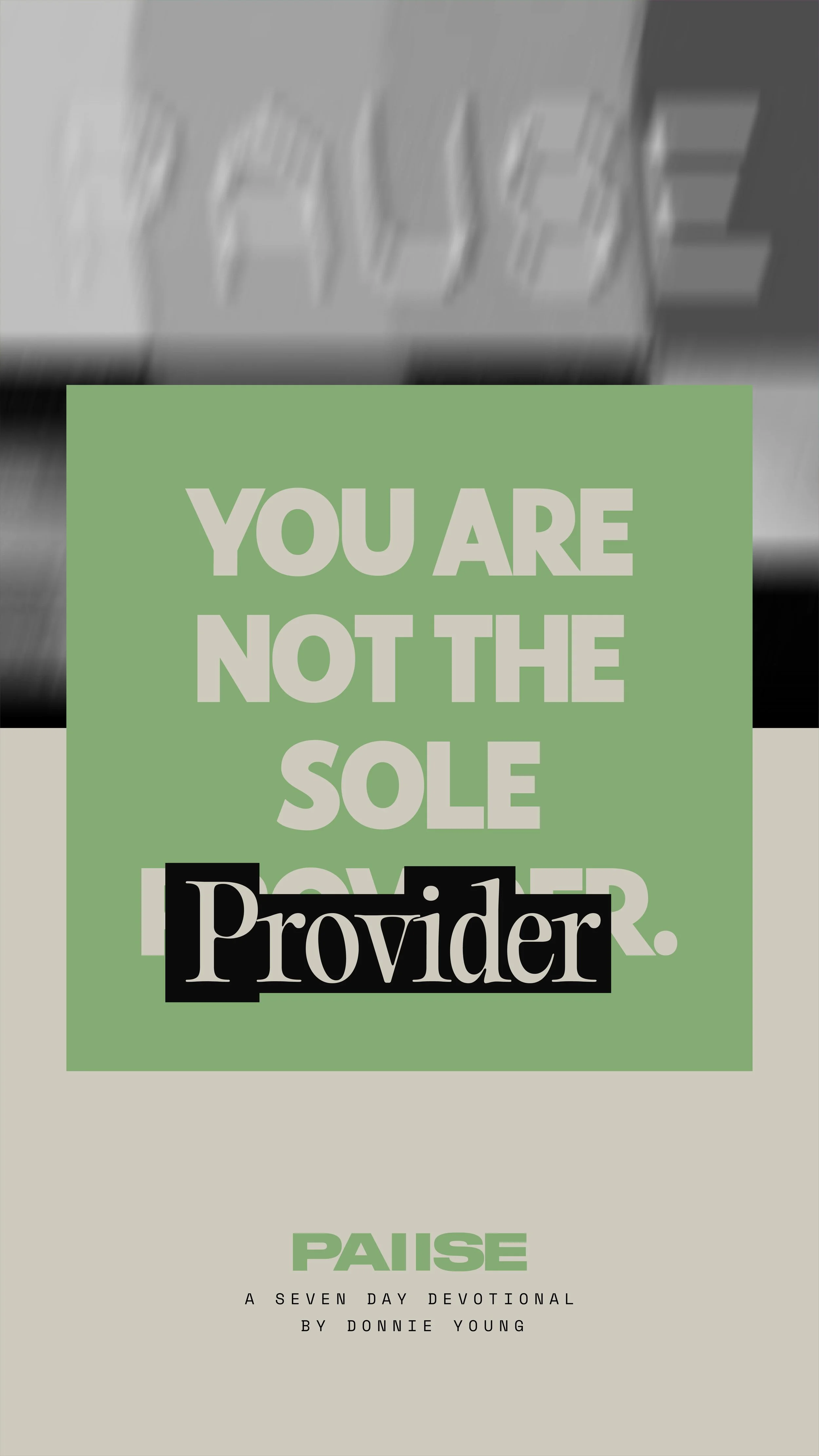 Cover of a devotional book titled 'PRAISE: A Seven Day Devotional by Donnie Young' with a motivational quote on the cover that says, 'You are not the sole provider.'