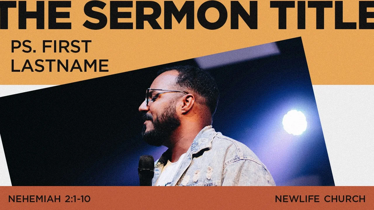 A man with a beard, glasses, and short hair speaking into a microphone on stage, with a blue spotlight behind him, promoting a sermon titled 'Nehemiah 2:1-10' at NewLife Church.