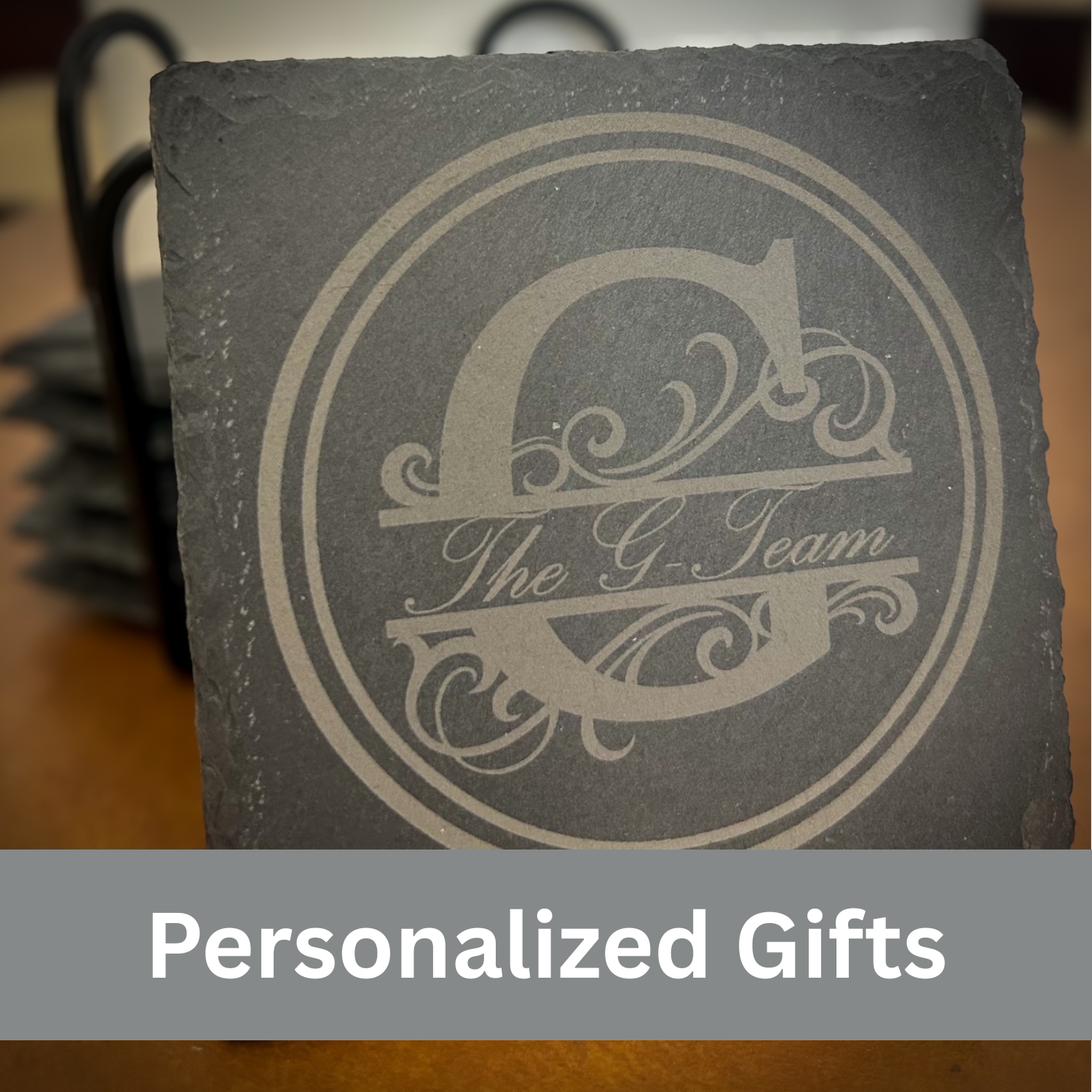 Custom Laser Engraved Slate Coaster by Lane Laser Co in McKinney Texas.