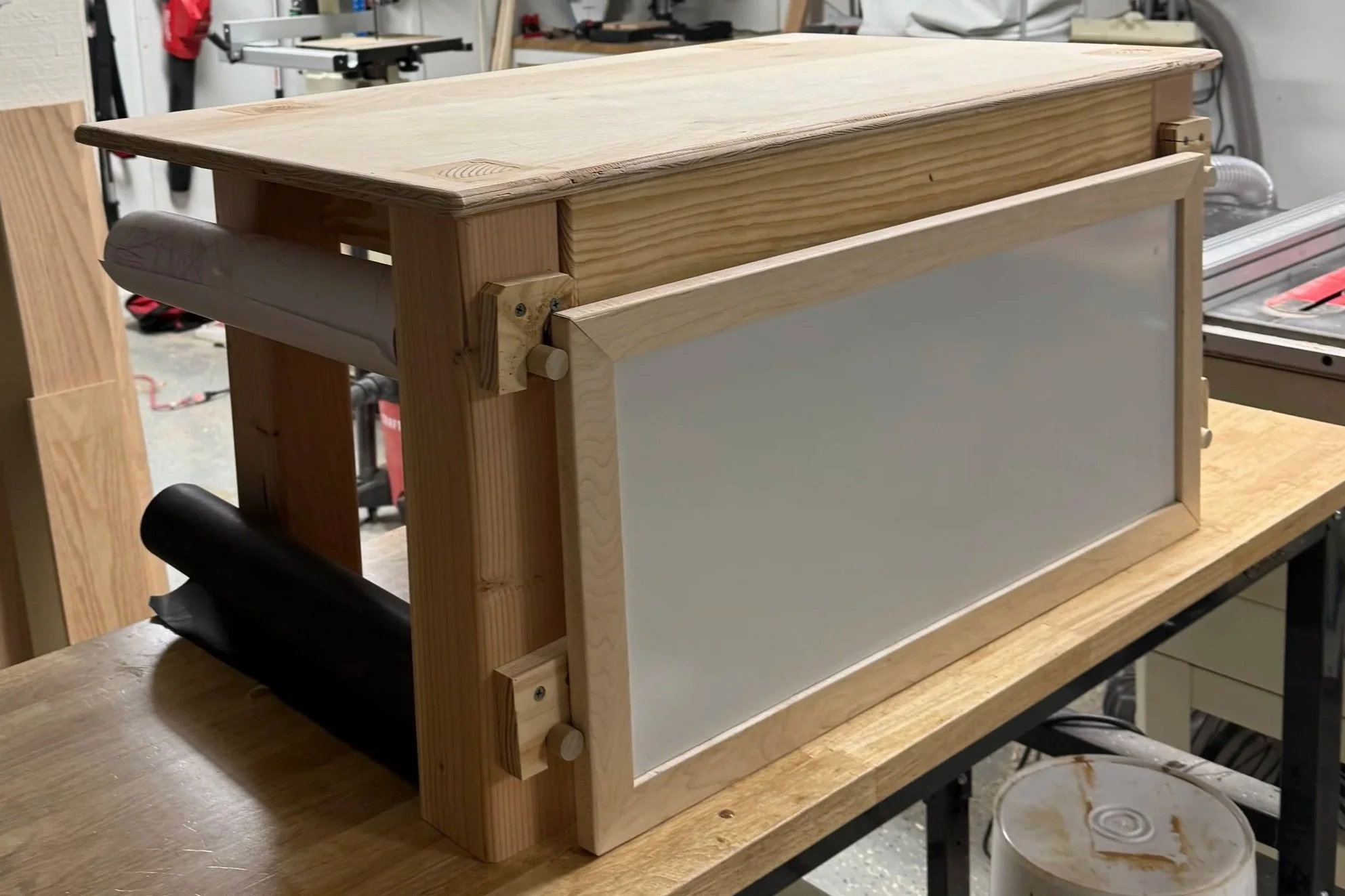 Rear view with dry erase + chalk board