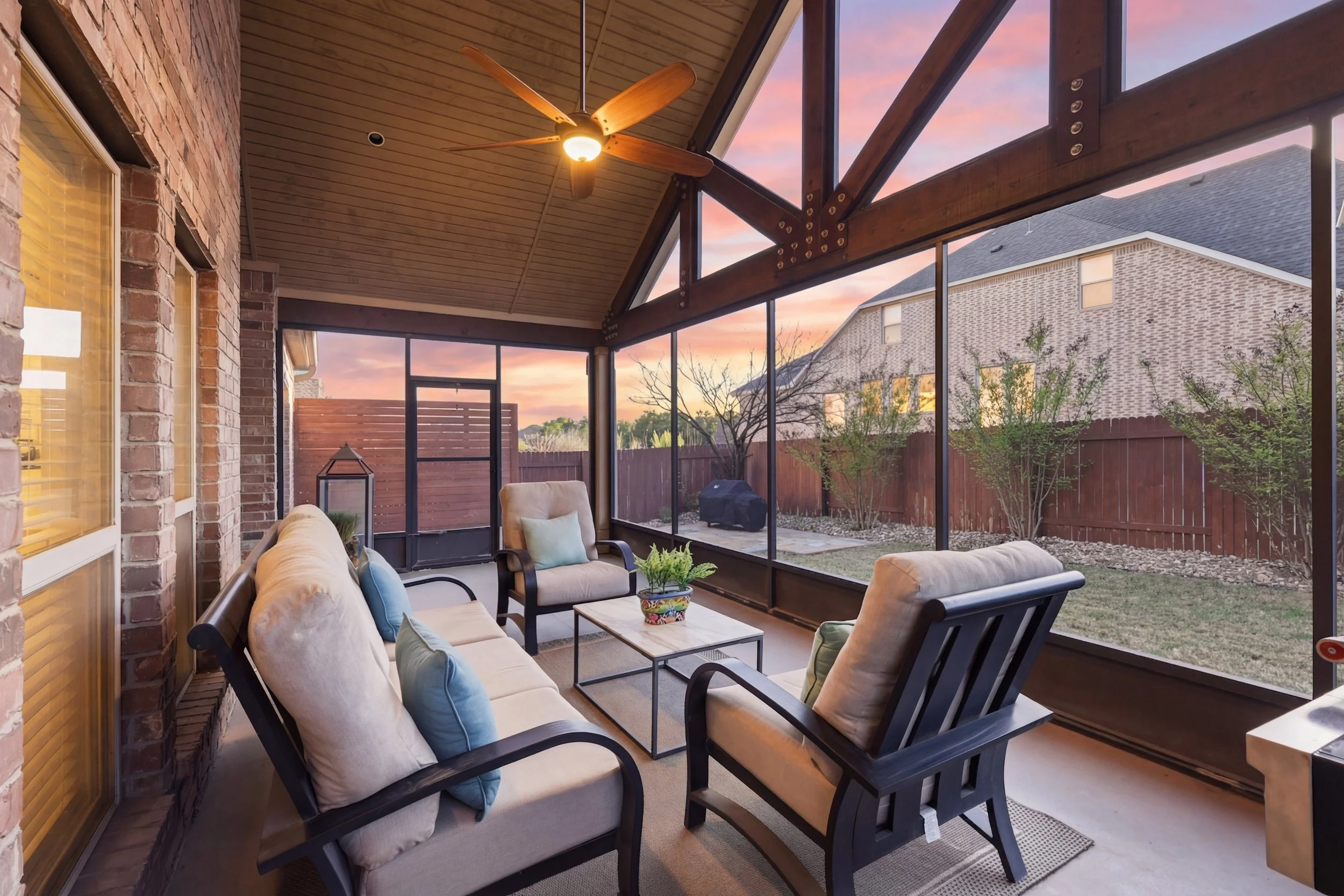 Twilight Exterior- Inviting Sunroom Living Space