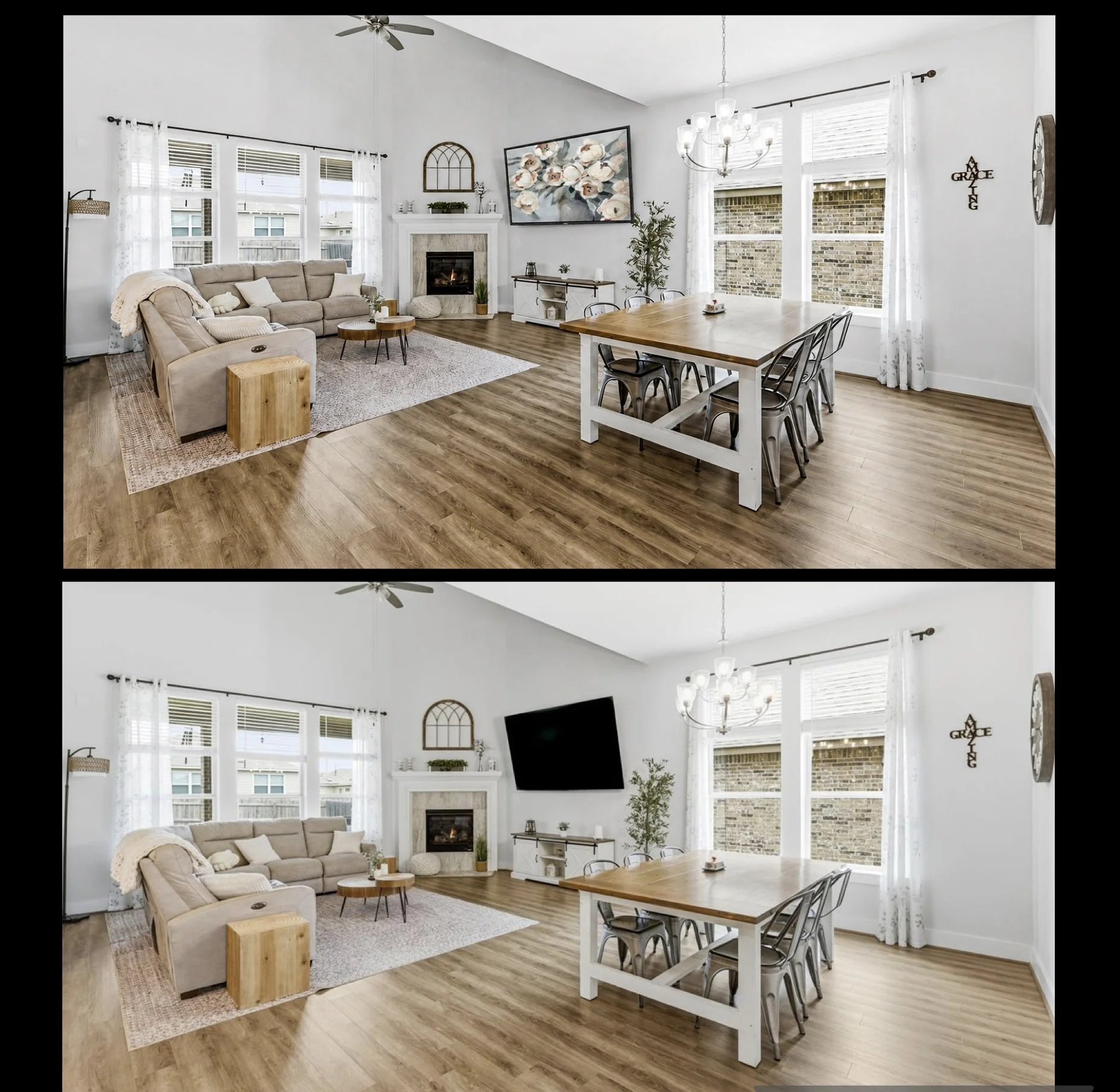 Before: Blank TV + After: Virtual TV artwork
