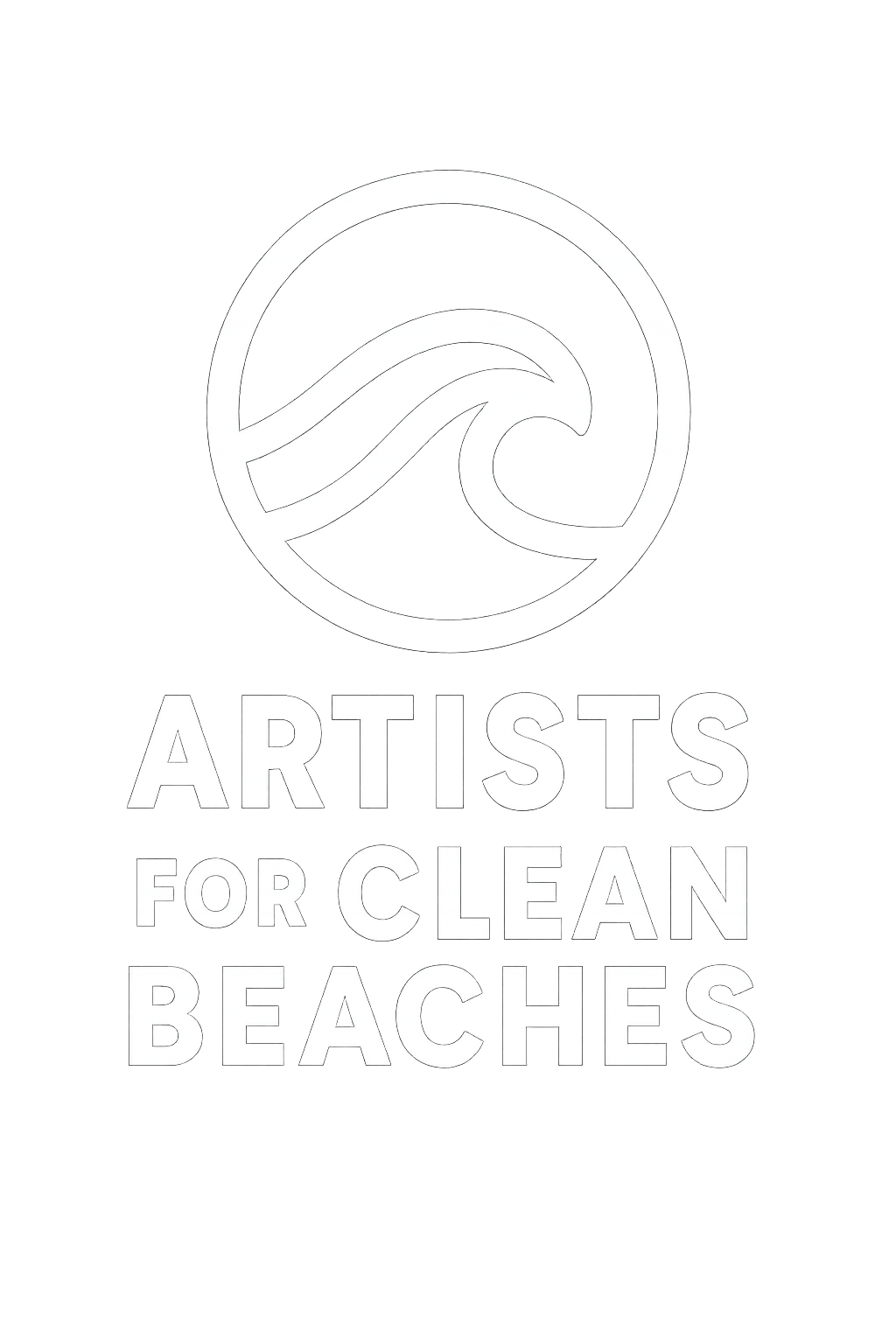 A black background with a white circular logo of a wave and the words "ARTISTS FOR CLEAN BEACHES" written below in uppercase