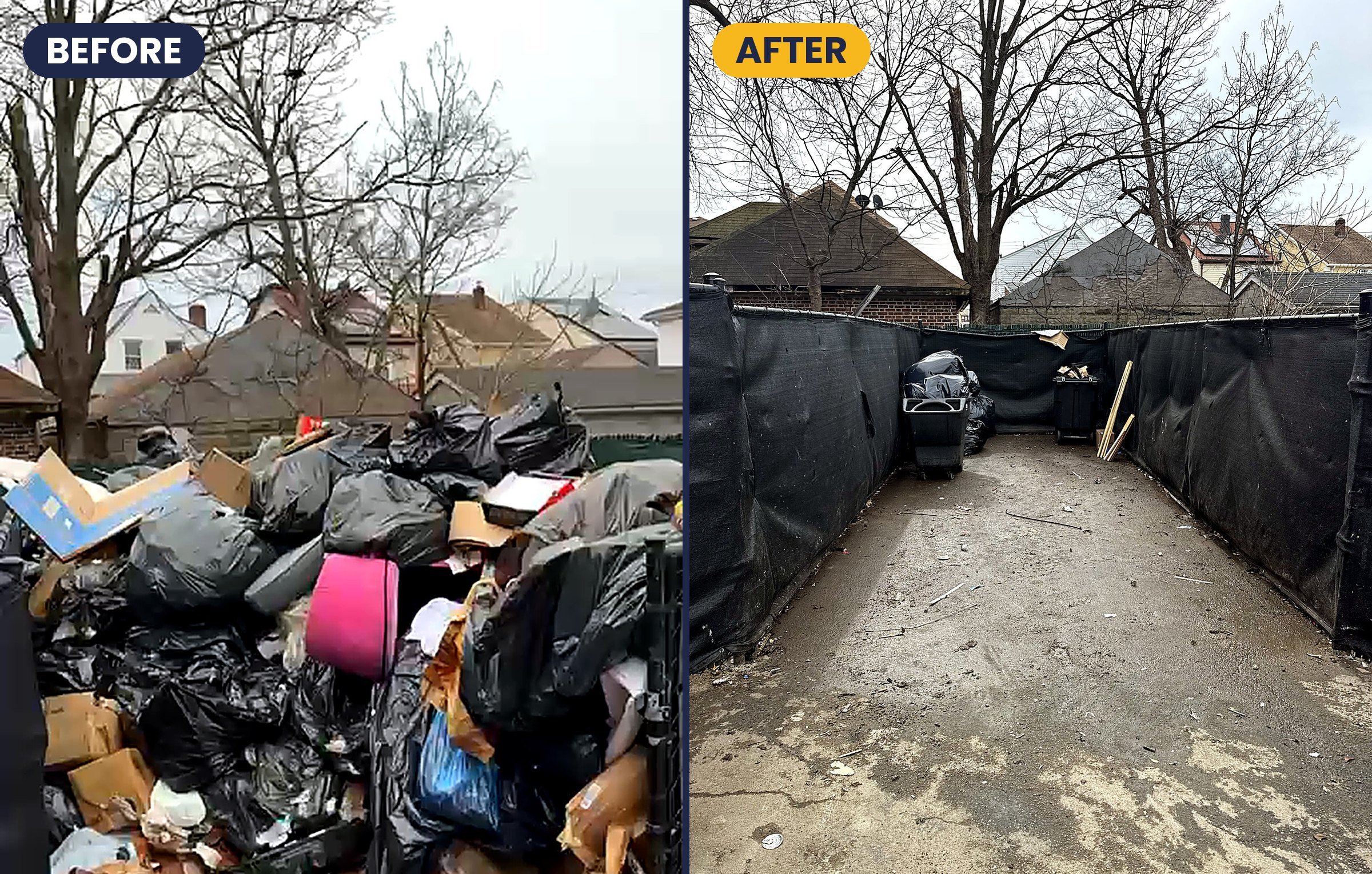 Before and after junk removal and building cleanout by StoneHaul Maintenance in NYC