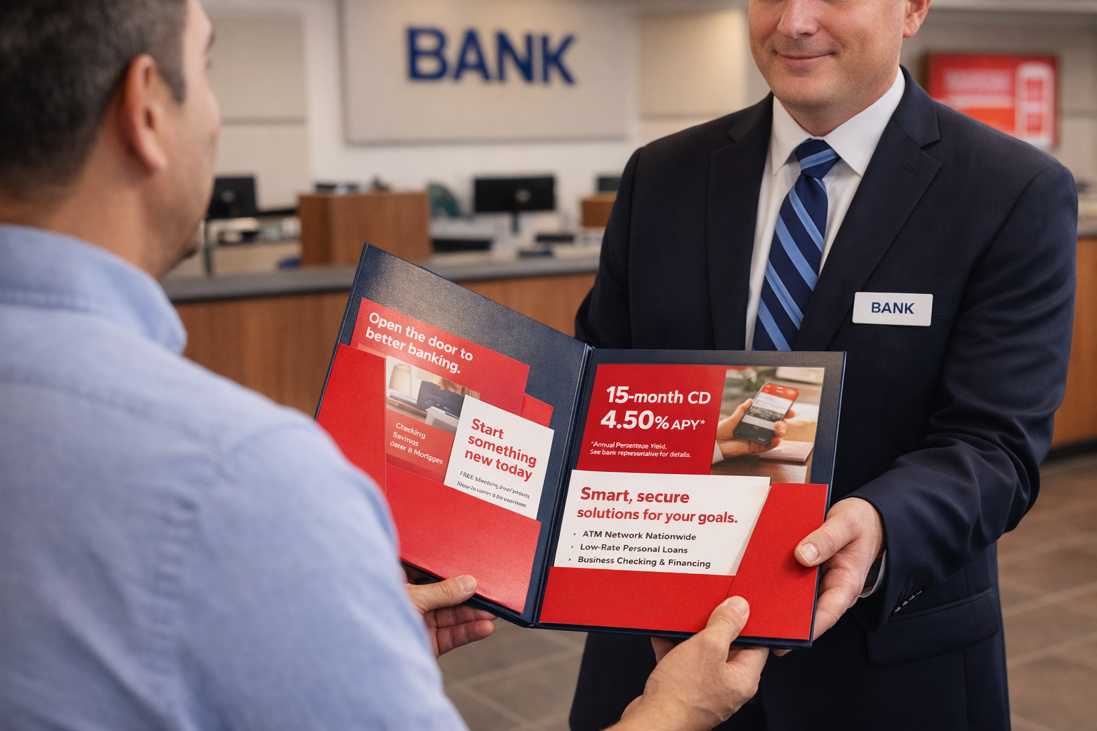 Financial services marketing materials used for customer communications and brand programs.