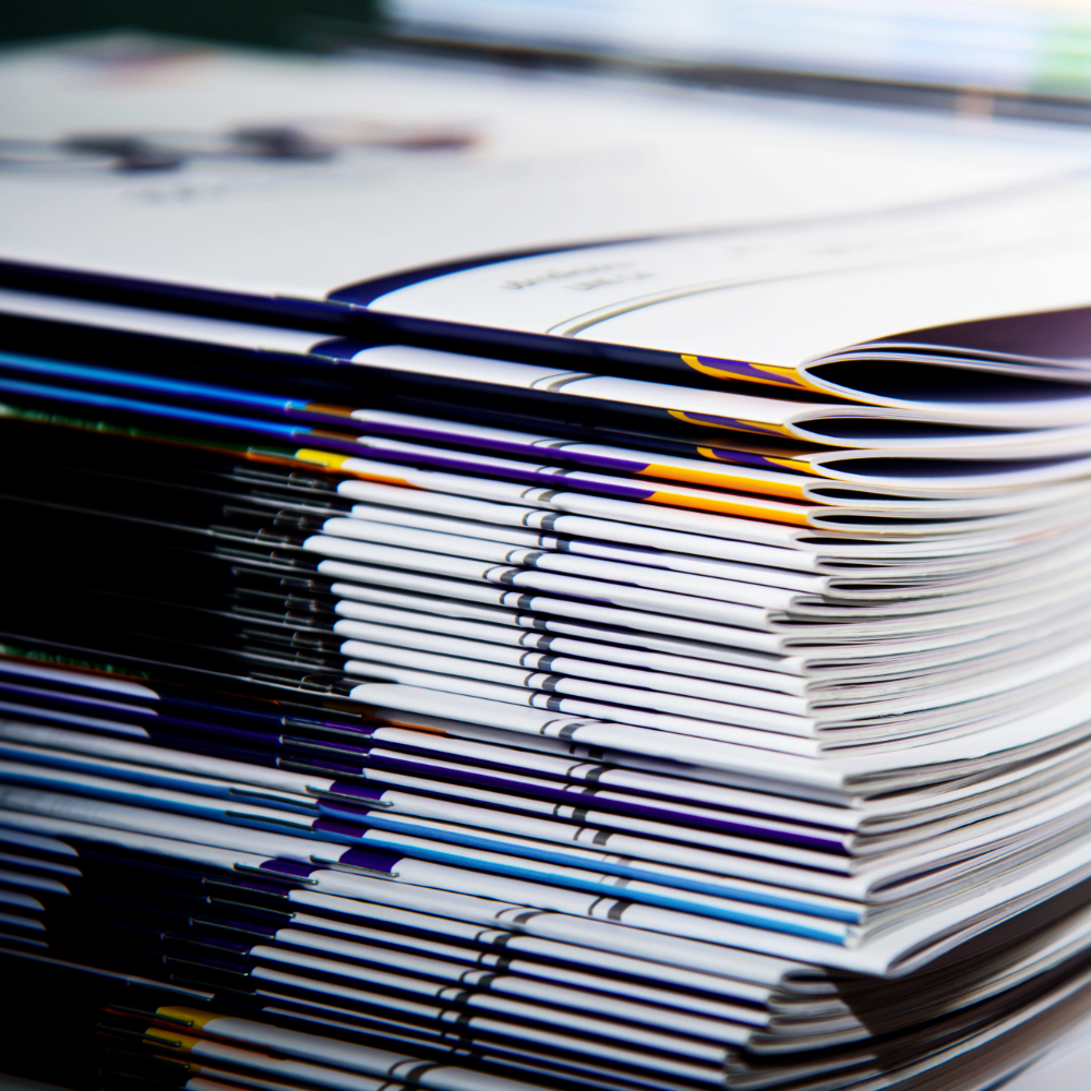 Commercial print applications for brochures, catalogs, flyers, and marketing materials.