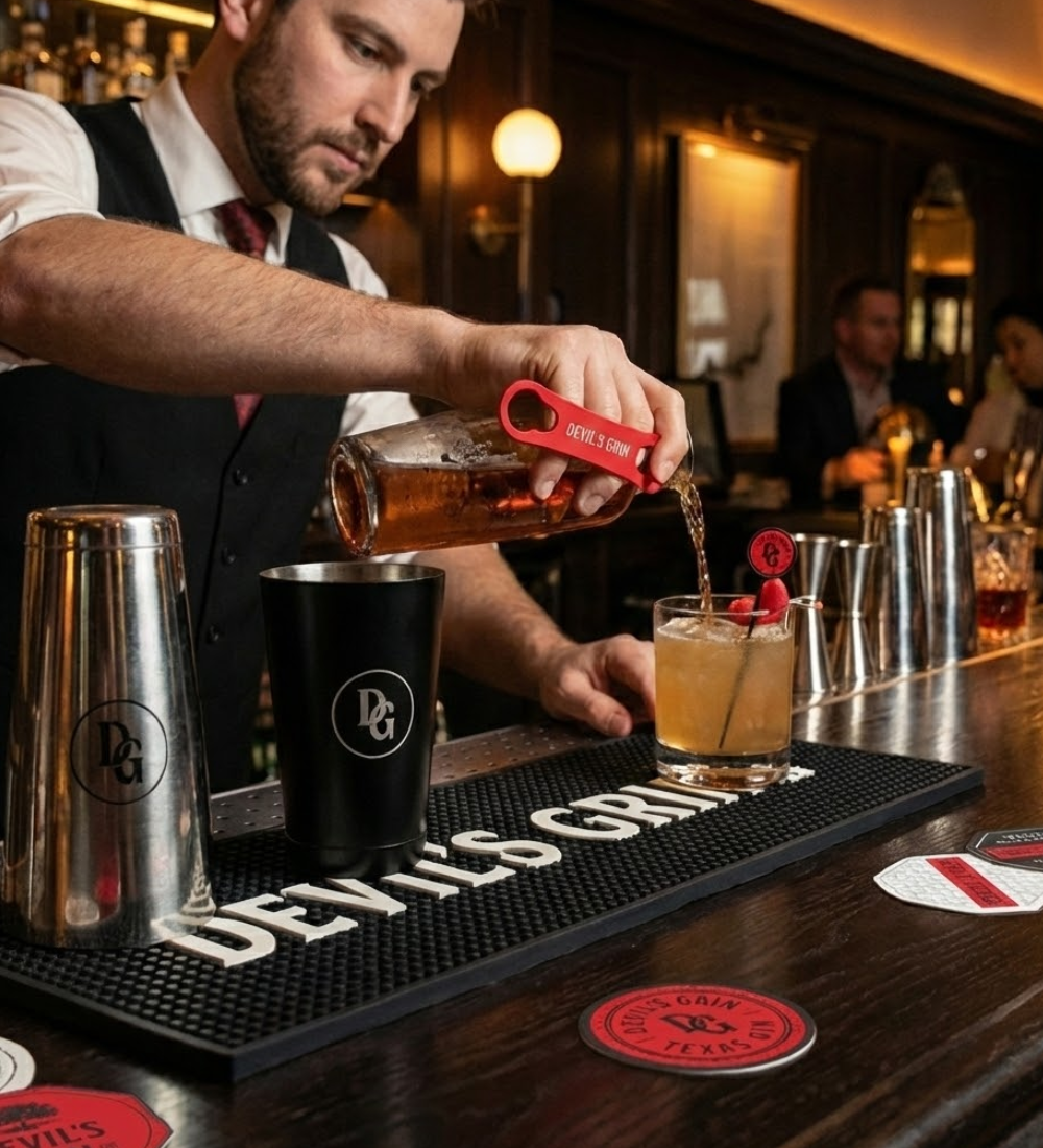 On-premise beverage marketing materials used behind a bar to support brand promotion.