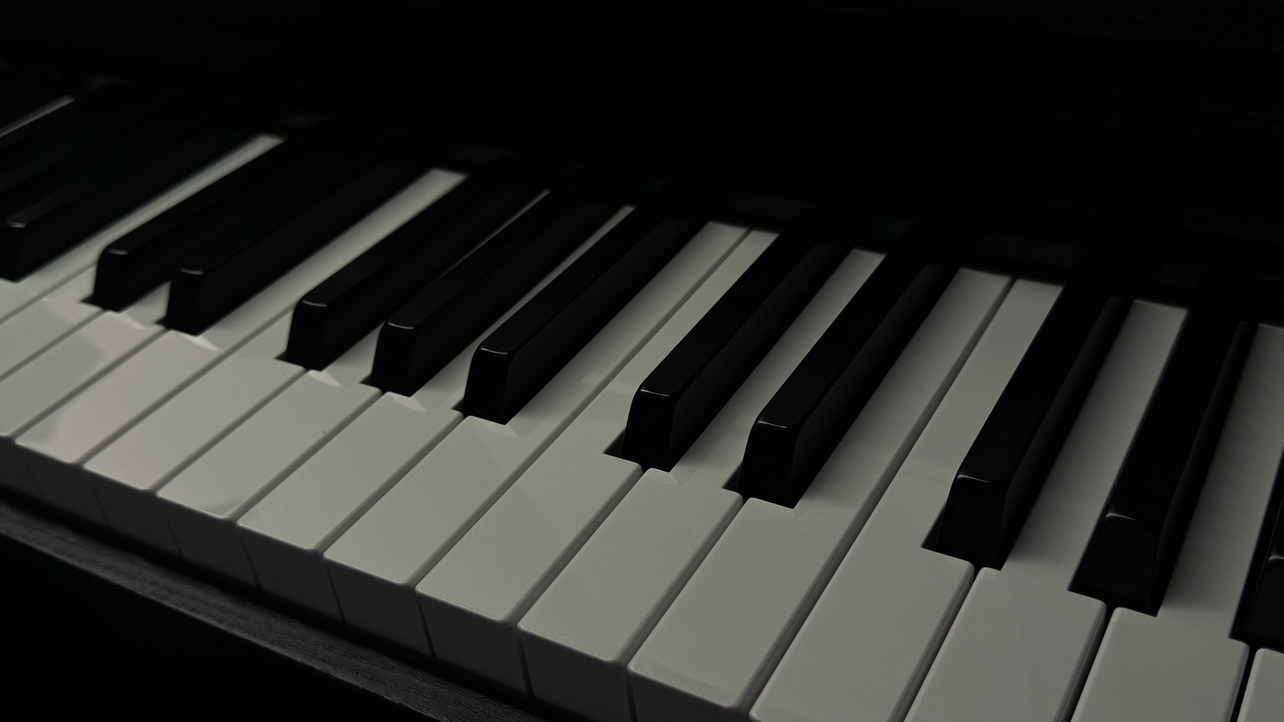 Close-up of black and white piano keys.