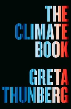 Cover of The Climate Book by Greta Thunberg with the title in bold multicolored text on a black background.