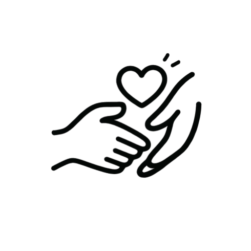 Illustration of two hands holding a heart with lines indicating love or care.