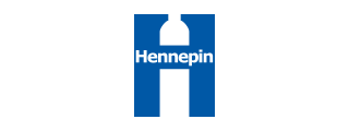 Hennepin logo featuring a large blue 'H' with the word 'Hennepin' inside