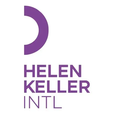 Logo with purple crescent moon and the text 'Helen Keller Intl' in purple.