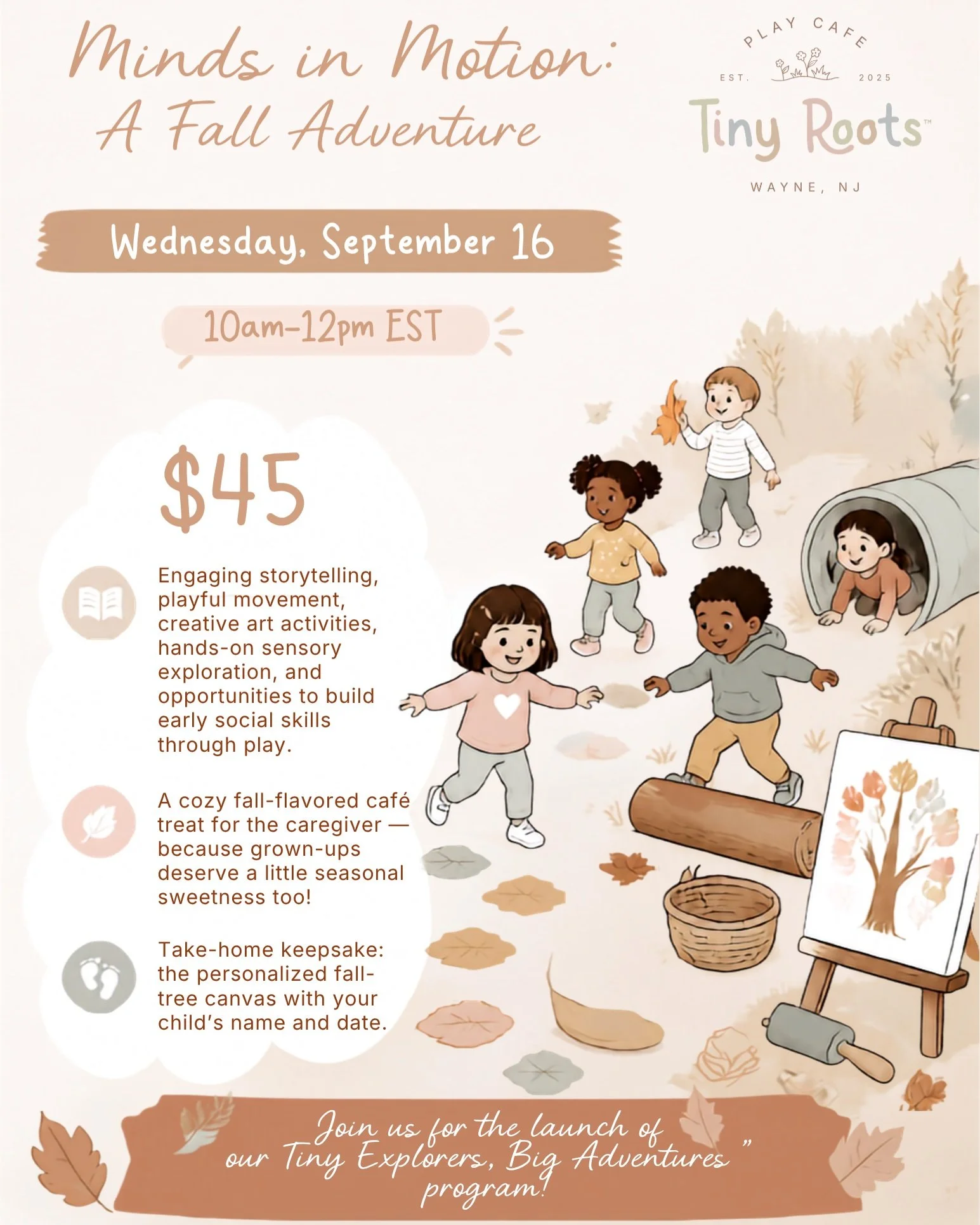 🍂✨ A LITTLE SNEAK PEEK ✨🍂

Join us for a special preview of what&rsquo;s to come in our NEW 6-Week Sensory Class Series at Tiny Roots Play Caf&eacute;! 🌿🤎

This one-time class is a sneak peek into the very first class of our upcoming 6-week sessi