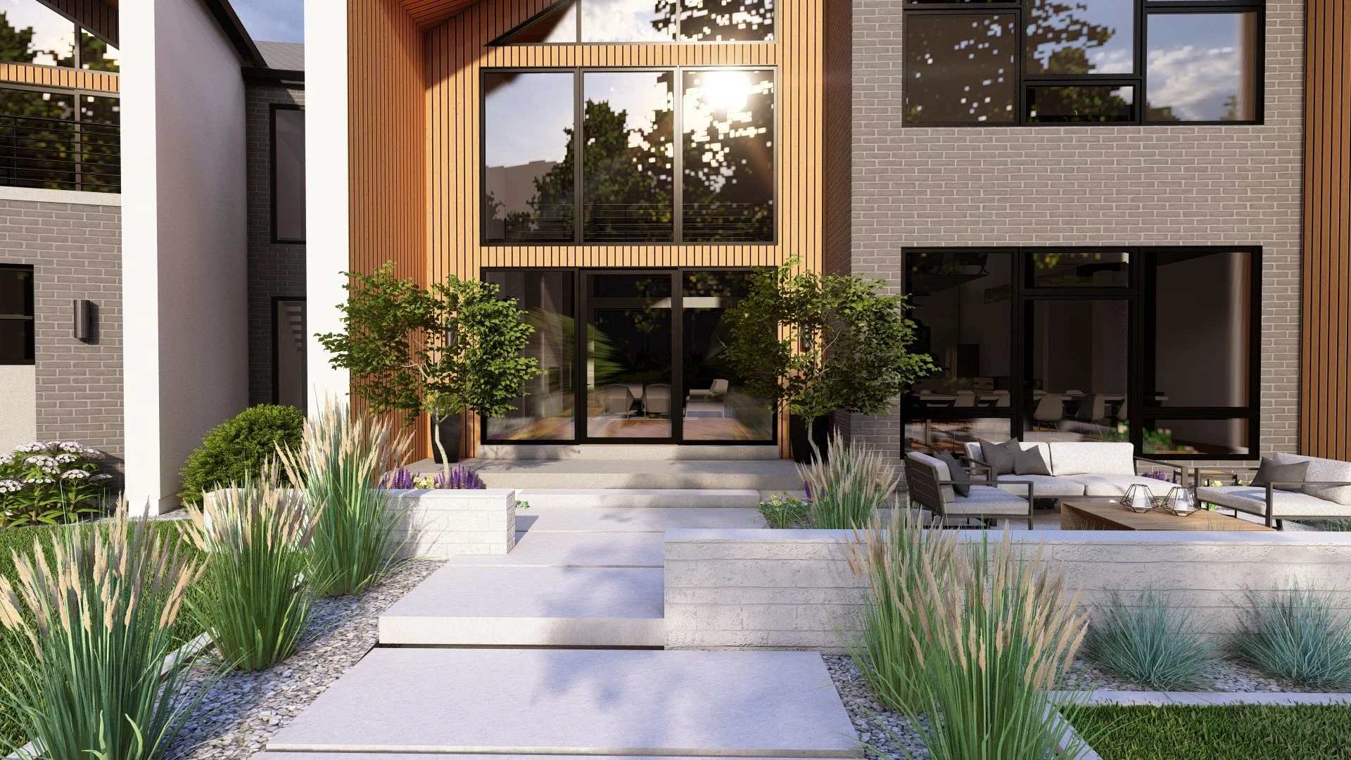 Front entry landscape for a mountain modern home