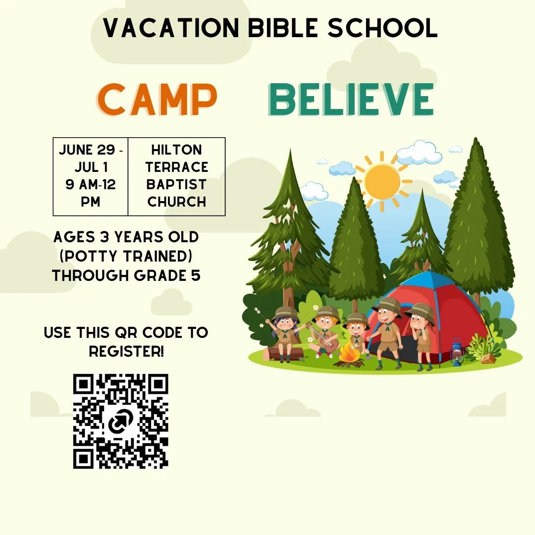 Welcome to Camp Believe! This week's Vacation Bible will be full of fun and learning! Of course, we will have Bible stories, snacks, and games, but each day also features a fun experience like cook-it-yourself camp and messy science day! Children fro