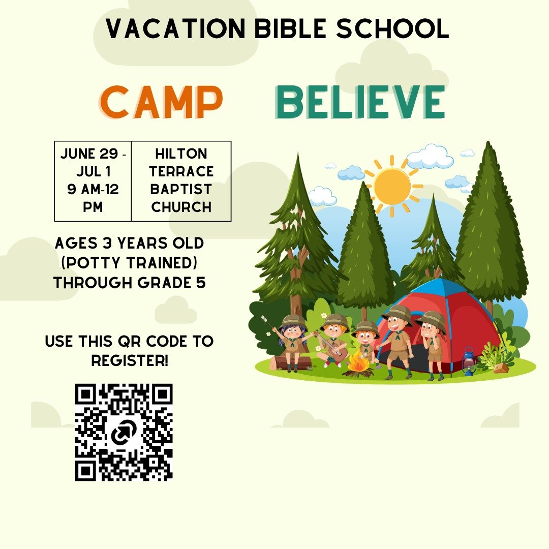 Welcome to Camp Believe! This week's Vacation Bible will be full of fun and learning! Of course, we will have Bible stories, snacks, and games, but each day also features a fun experience like cook-it-yourself camp and messy science day! Children fro