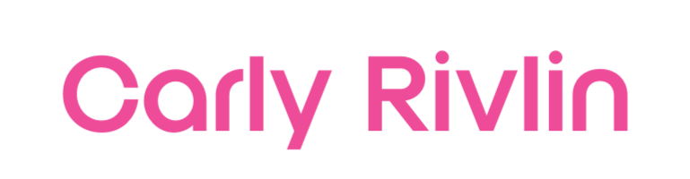 The text 'Carly Rivlin' in pink font on a black background.