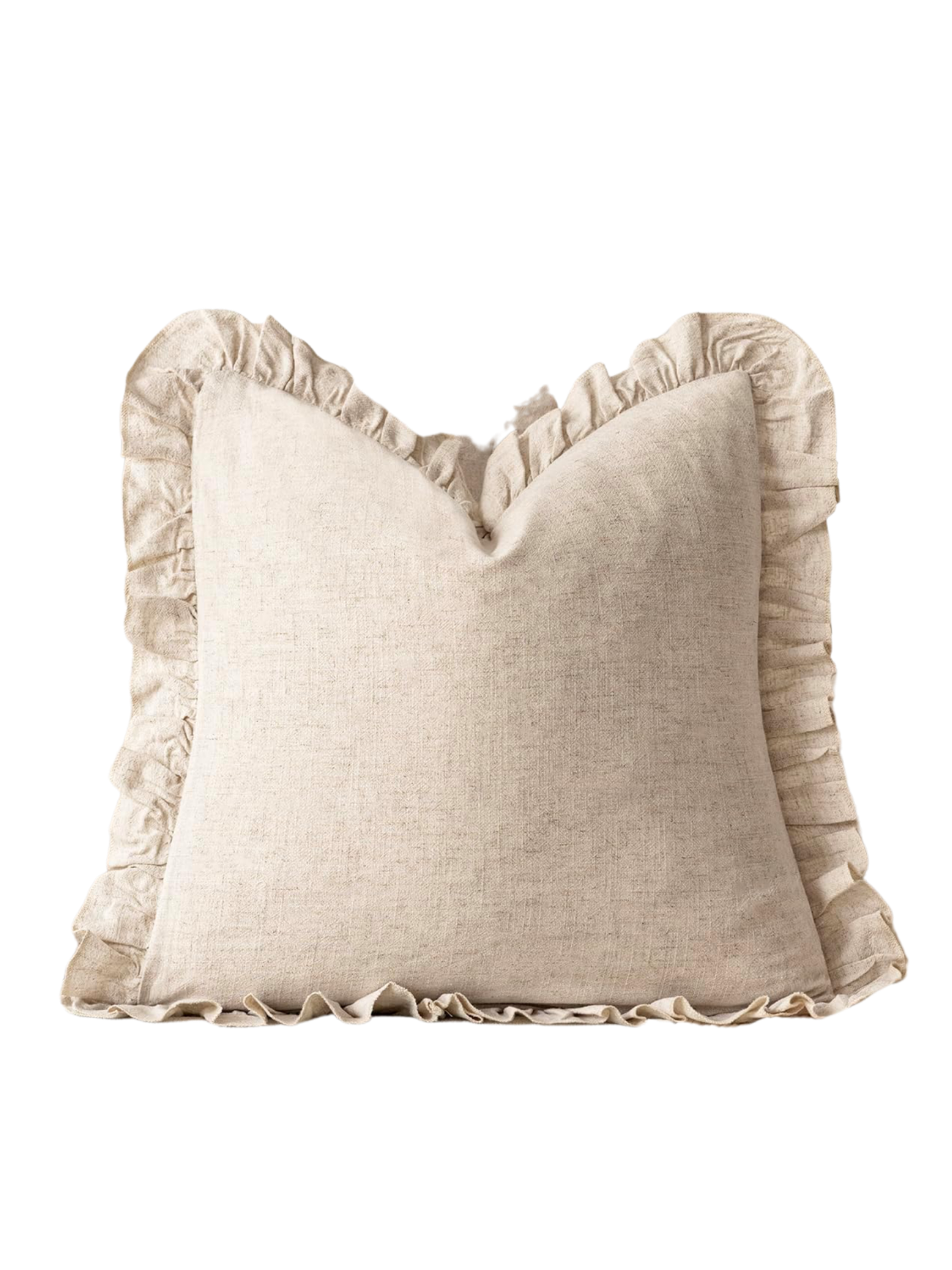 IVORY RUFFLE PILLOW COVER FOR MODERN COTTAGE VINTAGE BED OR COUCH, DESIGNER LOOK FOR LESS