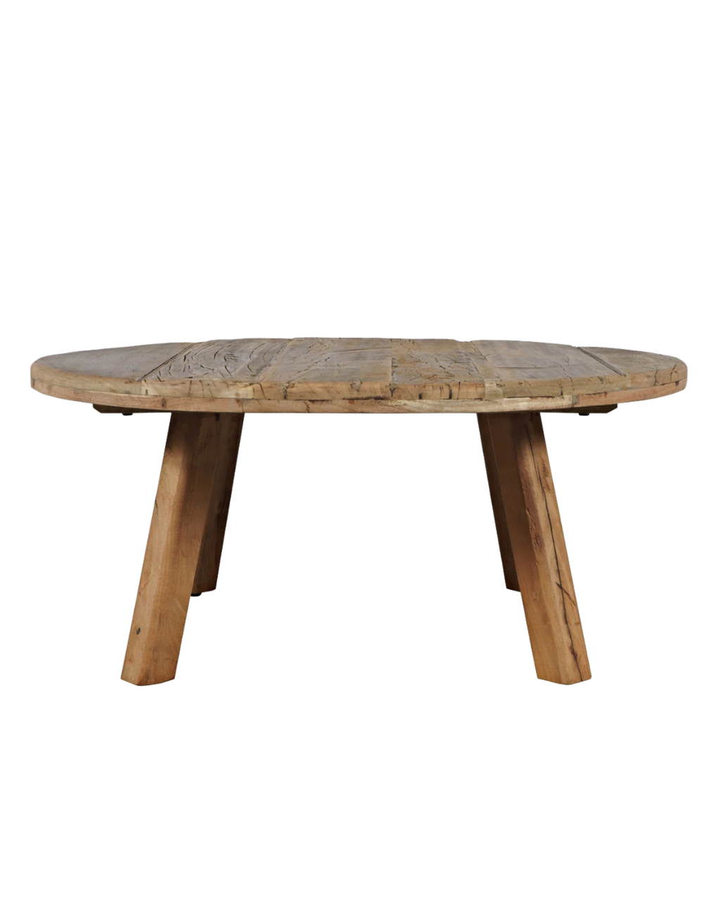 round wooden table with three sturdy legs