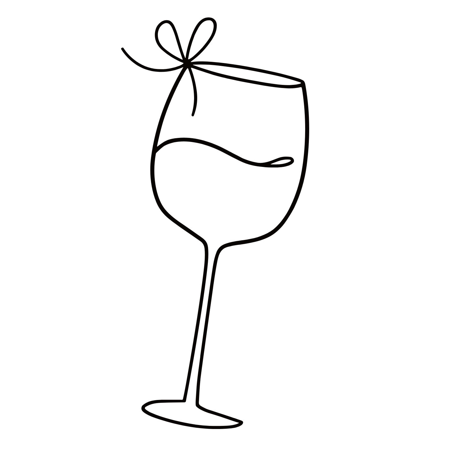 Outlined drawing of a wine glass with a bow on top.