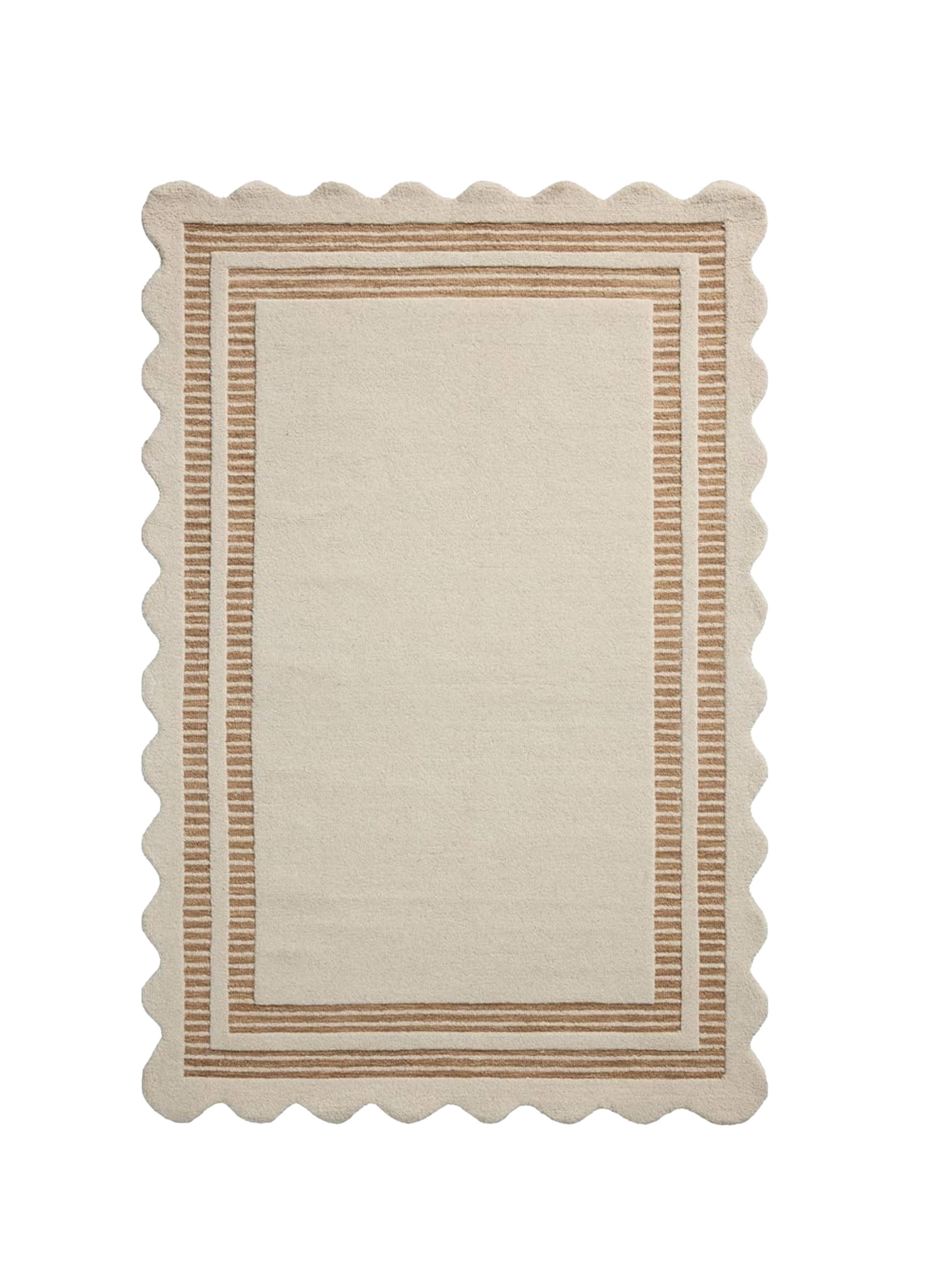 scalloped ceutral wool rug with soft texture and warm cozy vibes, timeless and classic
