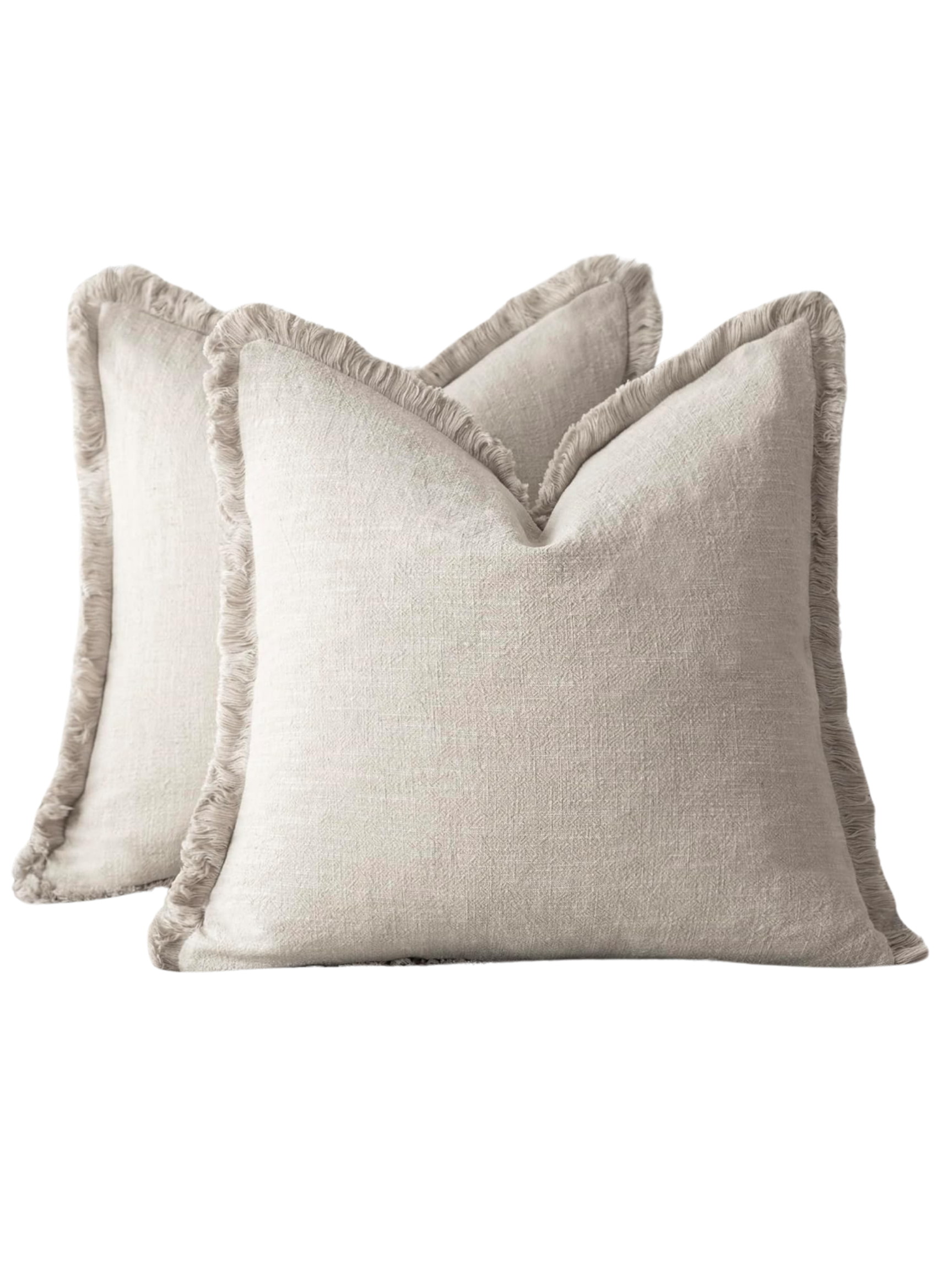 Neutral fringe linen pillow with soft texture and relaxed cozy style