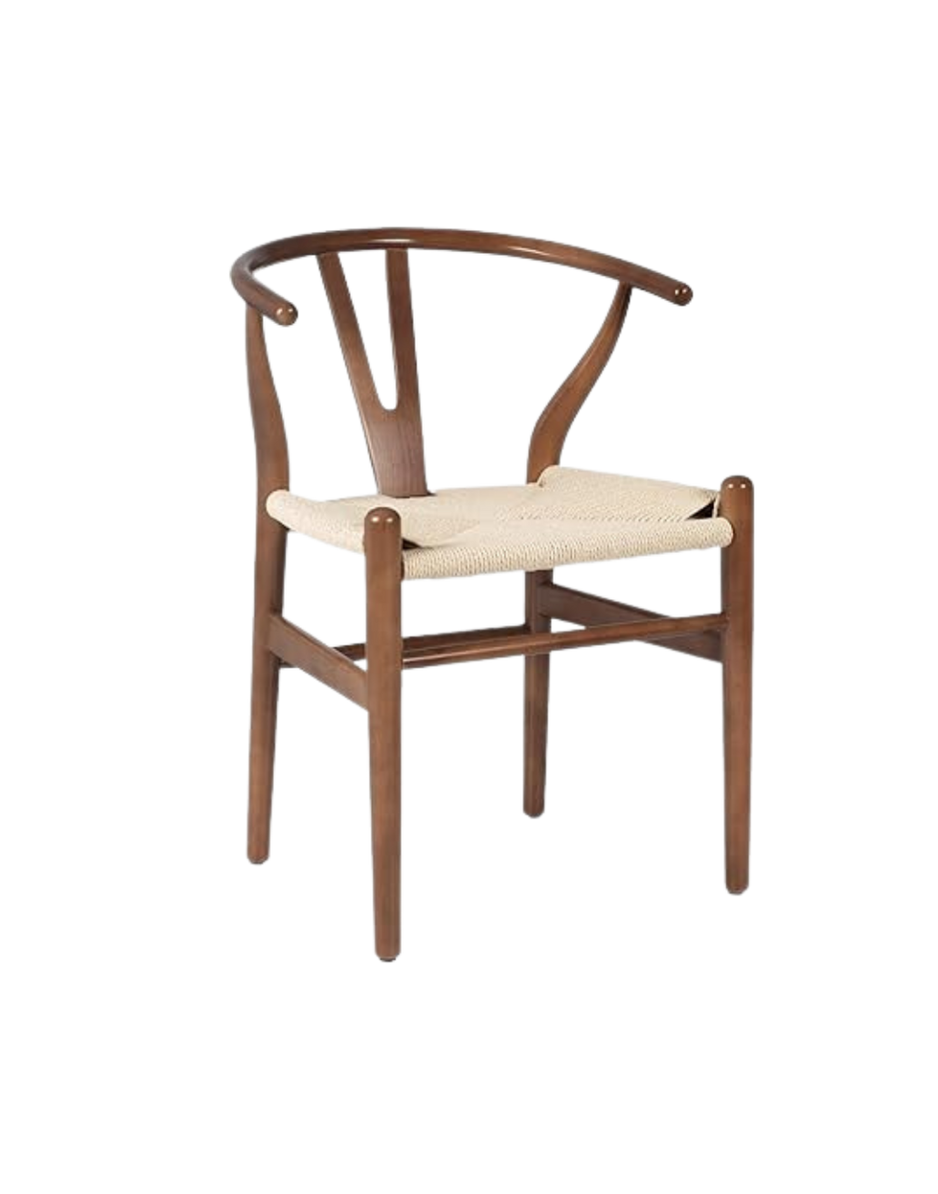 Wooden chair with curved backrest and woven seat