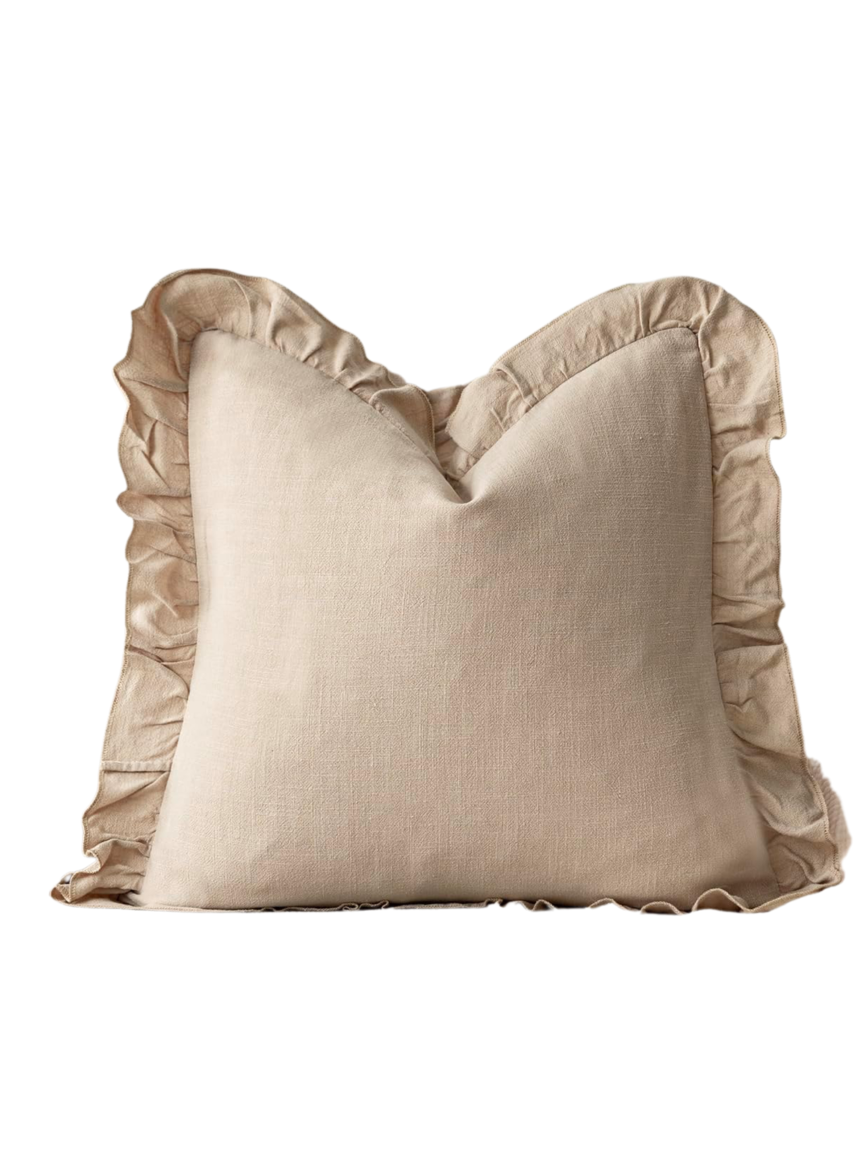 BEIGE RUFFLE PILLOW COVER FOR BED OR COUCH - COTTAGE COZY VIBE, DESIGNER LOOK FOR LESS