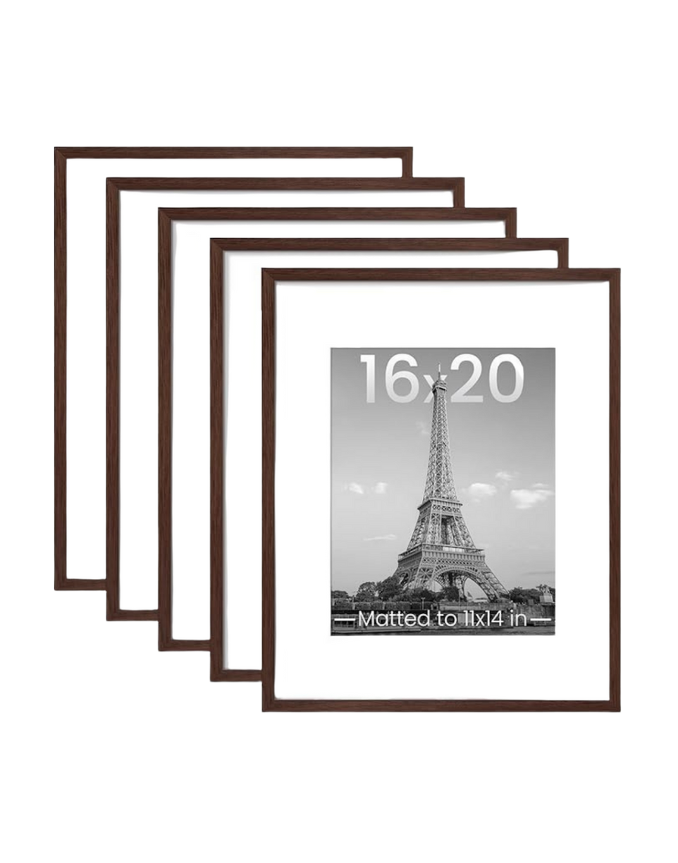 Set of four picture frames with a black and white photo of the Eiffel Tower, featuring large superimposed numbers '16x20' at the top and text 'Matted to 11x14 in' at the bottom.