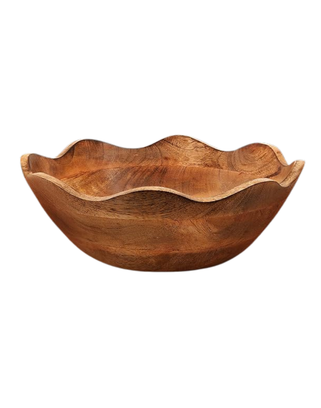 A smooth, carved wooden bowl with a natural wood finish.
