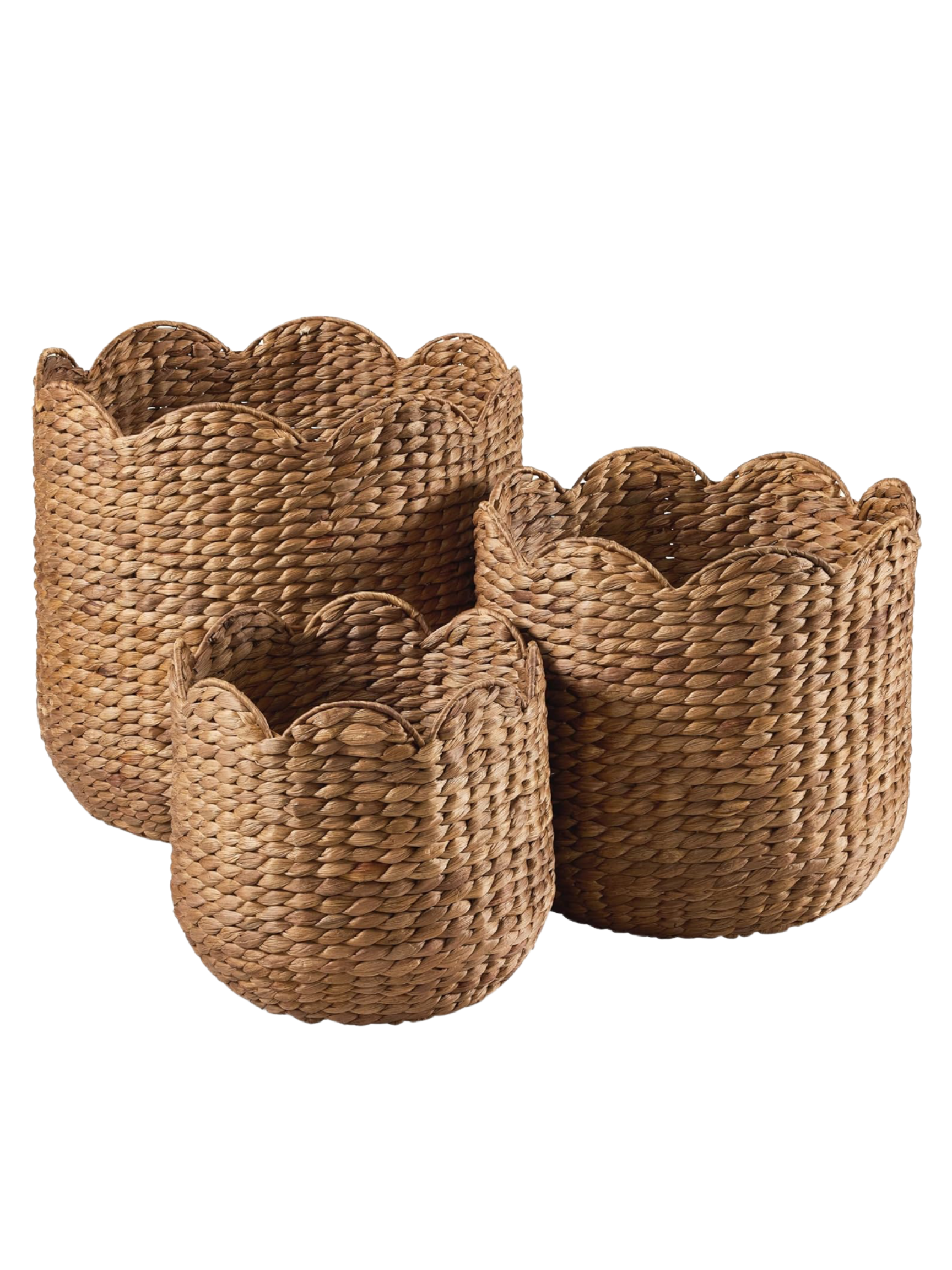 DESIGNER LOOK FOR LESS - Set of three scalloped rattan baskets featuring woven details and natural finish