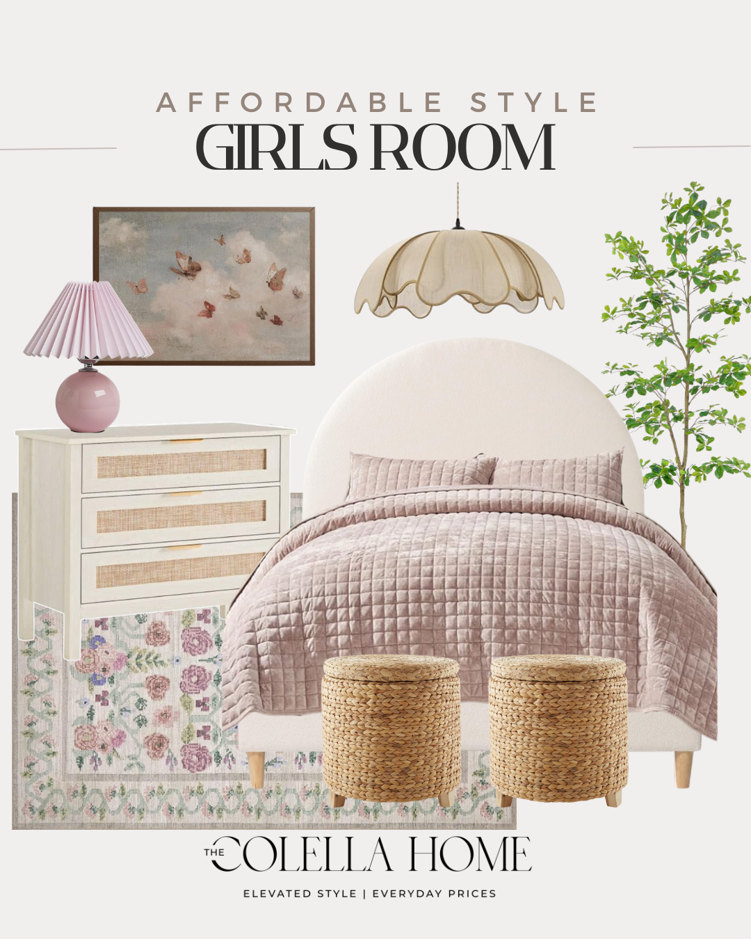 Cozy Vintage Pink Bedroom with Rattan Accents