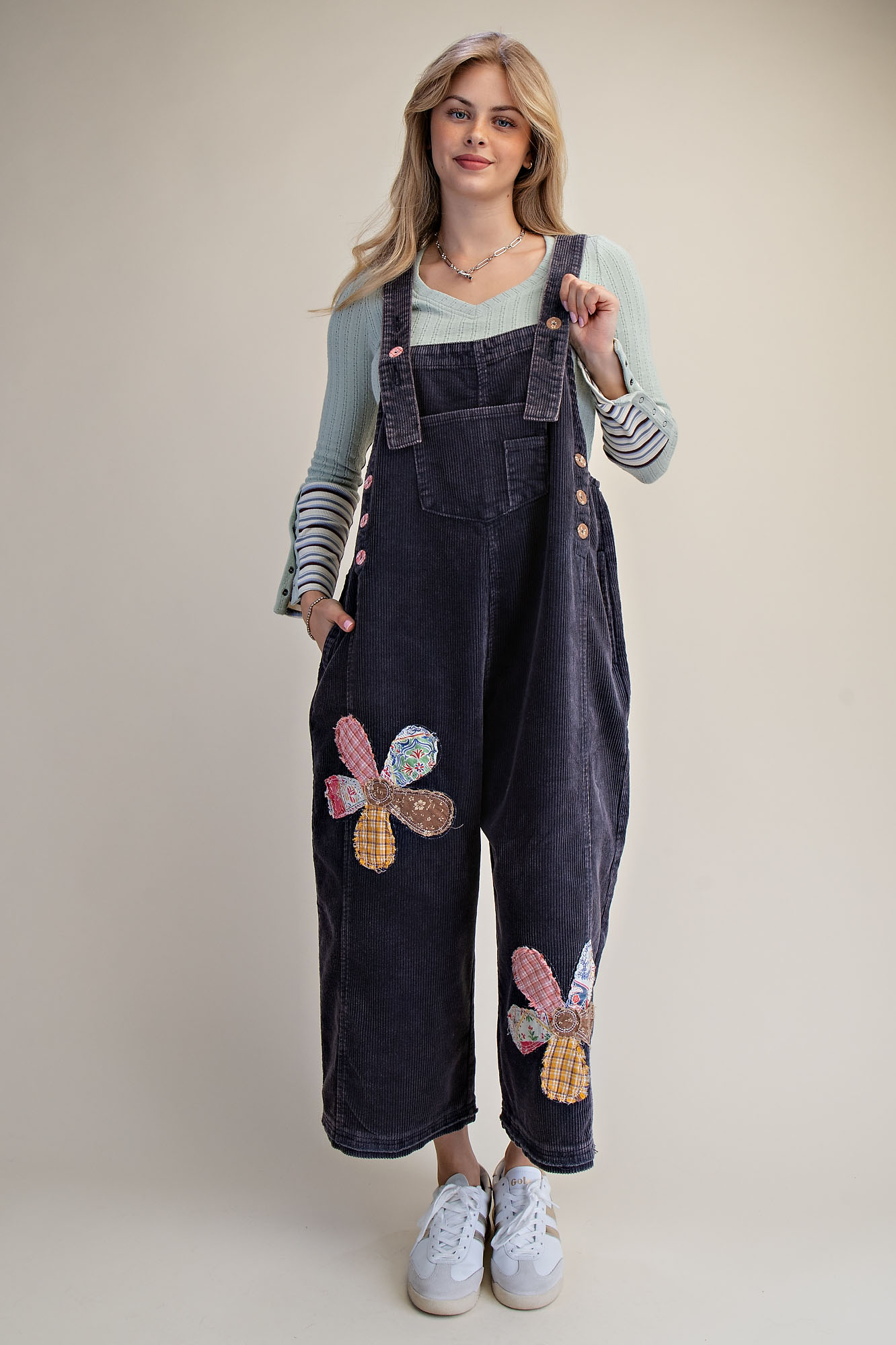 Patchwork Bloom Corduroy Overalls