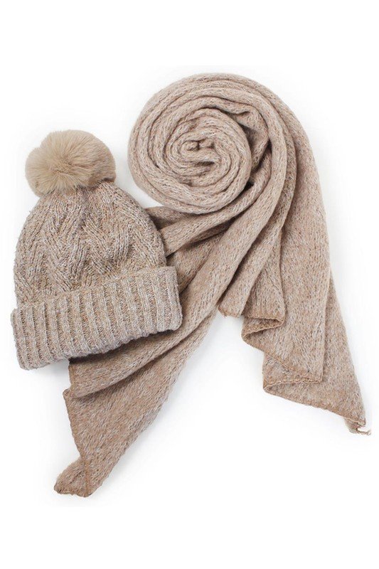 Lurex Stripe Hat & Scarf Set - Taupe