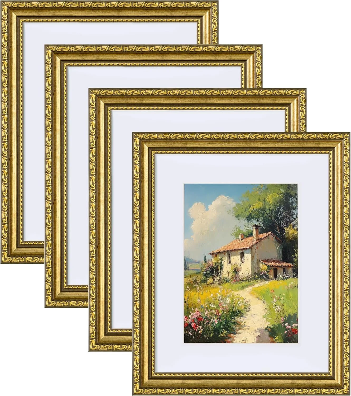 Set of 4 matching gold ornate frames