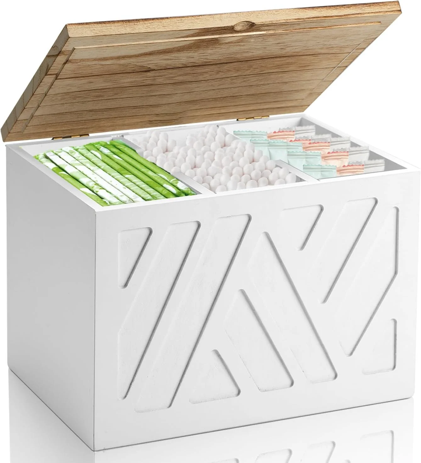 Feminine hygiene storage box for tampons and pads