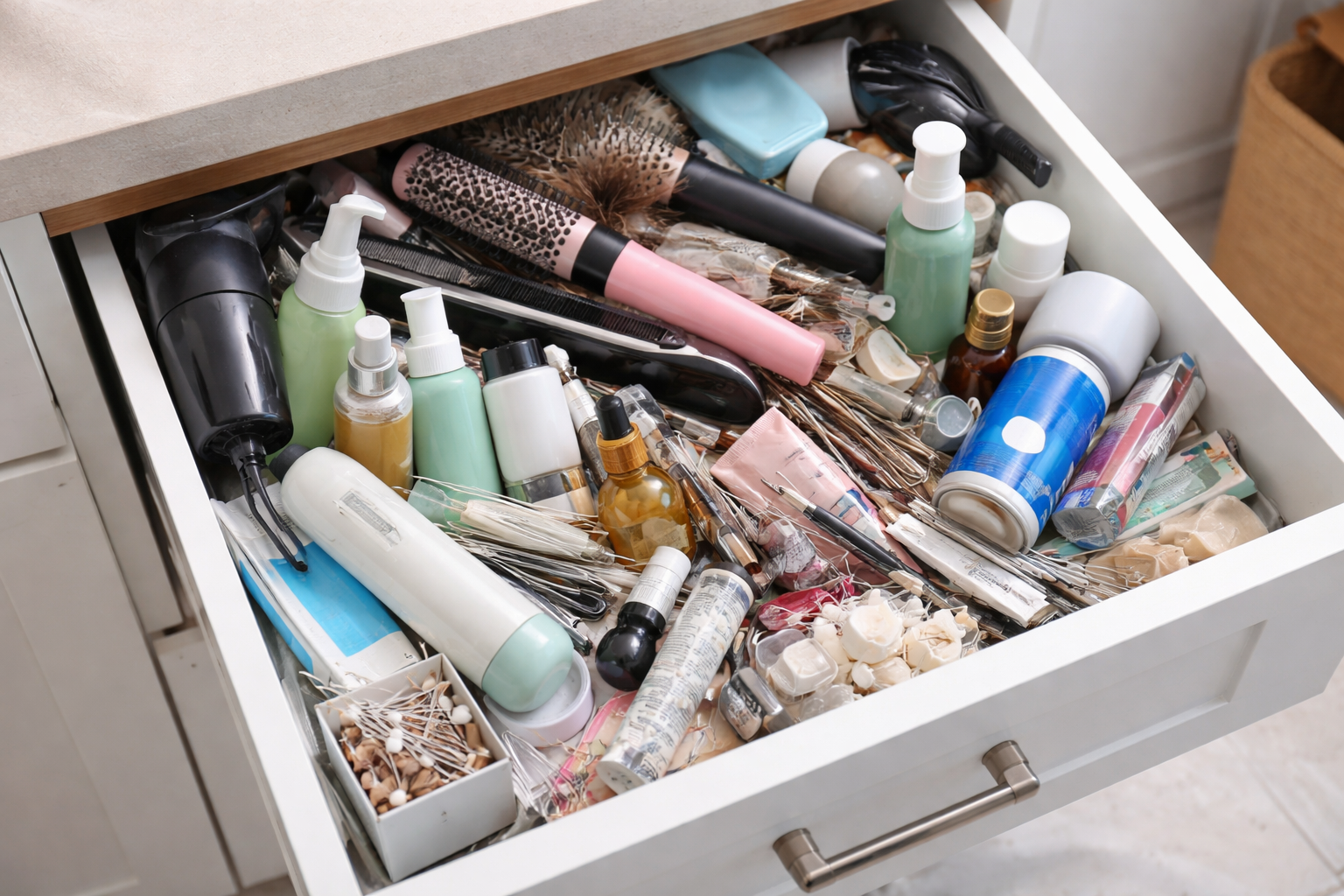 Messy Overfilled Cluttered Bathroom Drawer