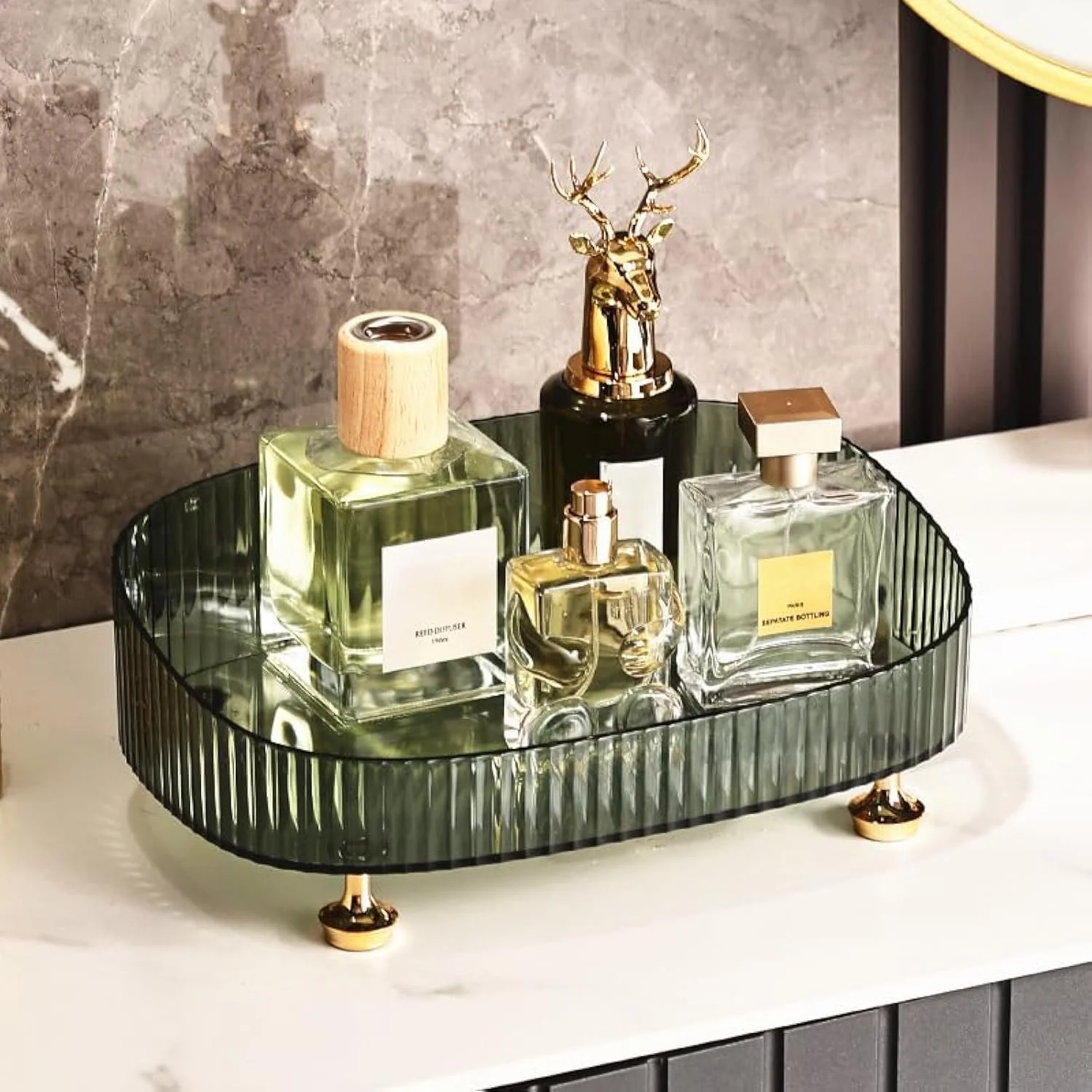 Green decorative vanity tray