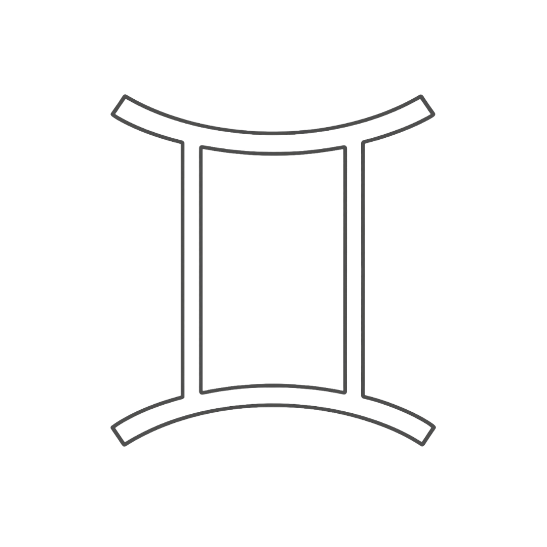 Gemini zodiac glyph symbol representing the mutable air sign associated with communication, curiosity, and Mercury in astrology.