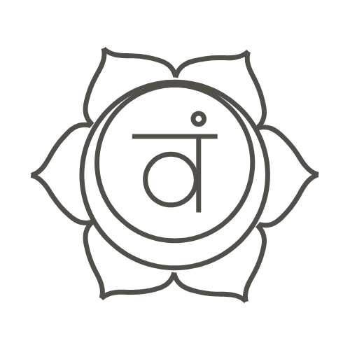 Minimal black and white outline illustration of the sacral chakra symbol with lotus petals